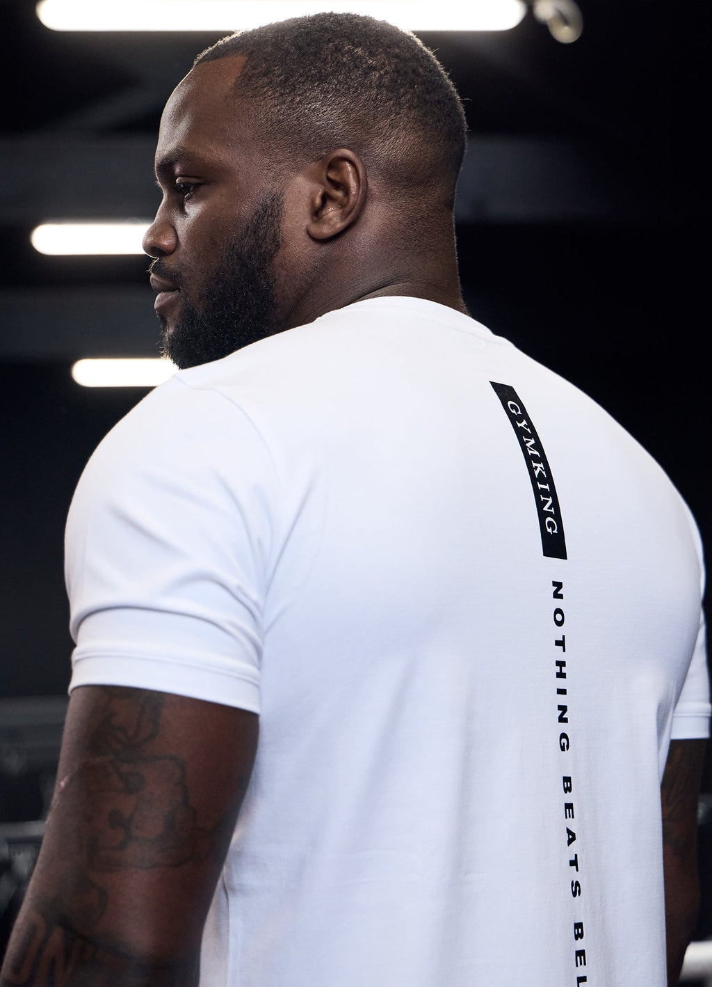 Gym King Nothing Beats Belief Muscle Fit Tee - White/Black