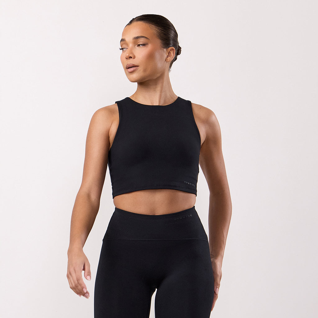 Gym King Peach Luxe High Neck Tank - Black Luxe