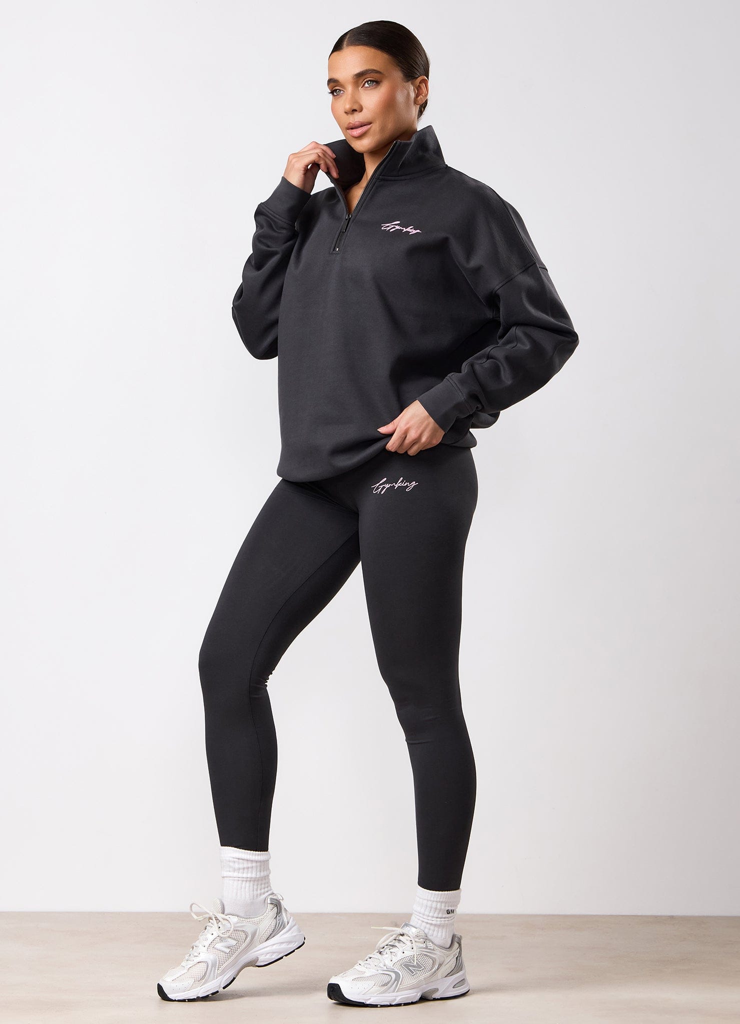 Gym King Script Mindset 1/4 Zip Funnel - Dark Pewter