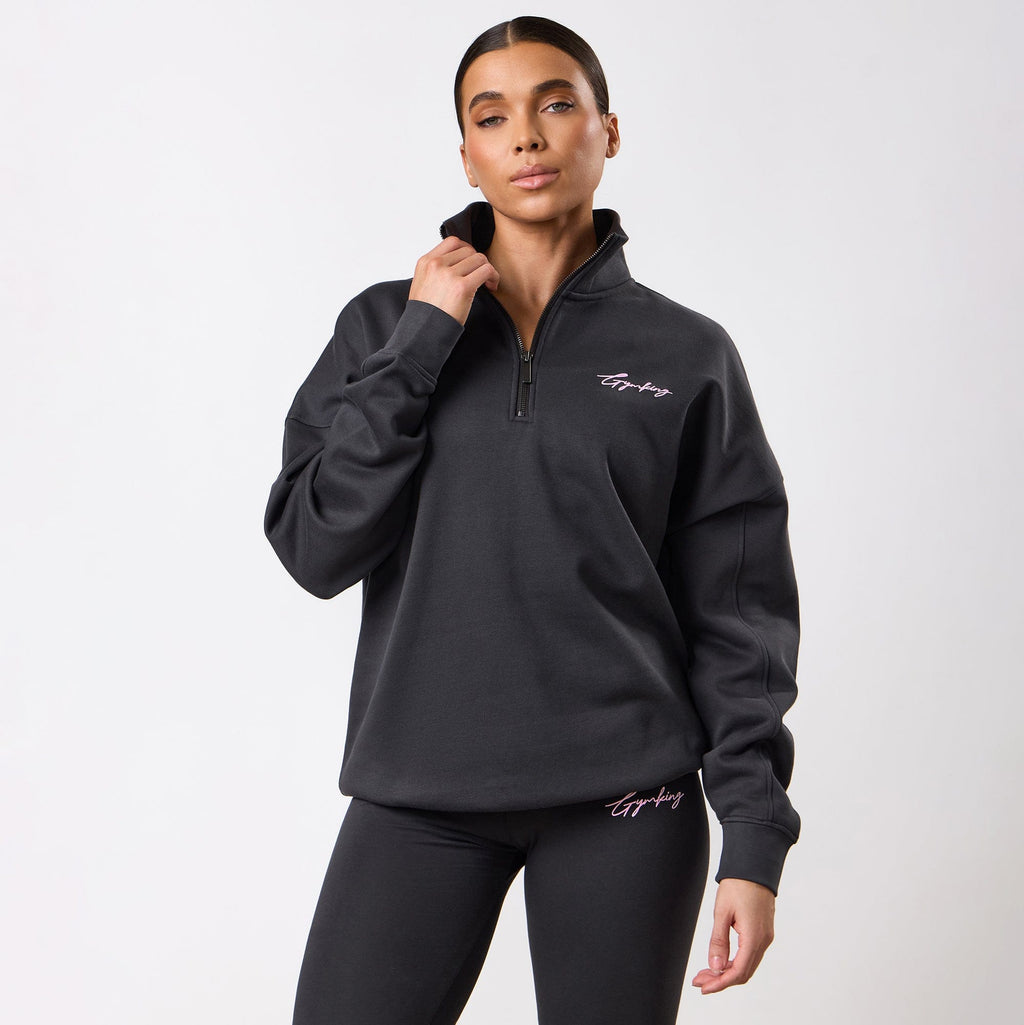 Gym King Script Mindset 1/4 Zip Funnel - Dark Pewter