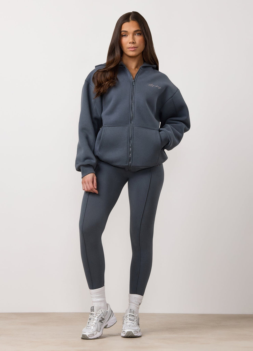 Gym King Poise Oversized Graphic Full Zip Hoodie - Storm Blue