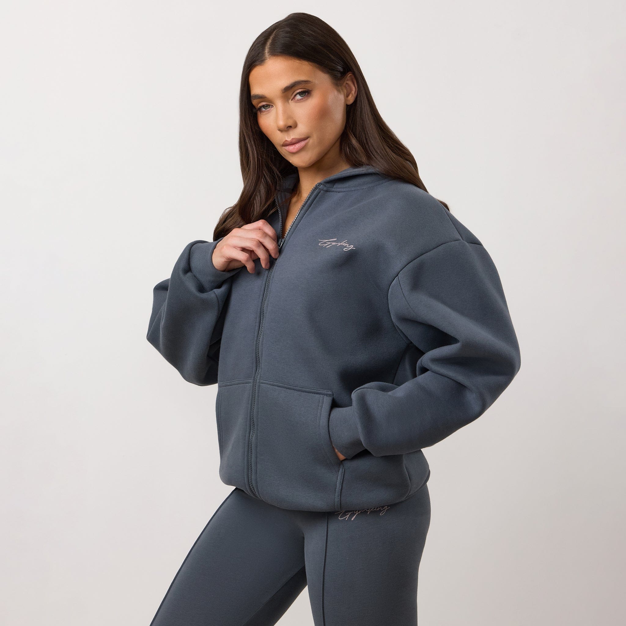 Gym King Poise Oversized Graphic Full Zip Hoodie - Storm Blue