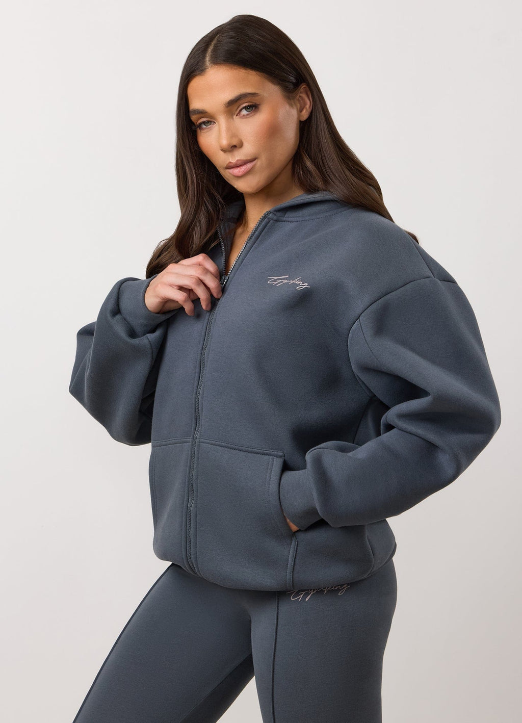 Gym King Poise Oversized Graphic Full Zip Hoodie - Storm Blue