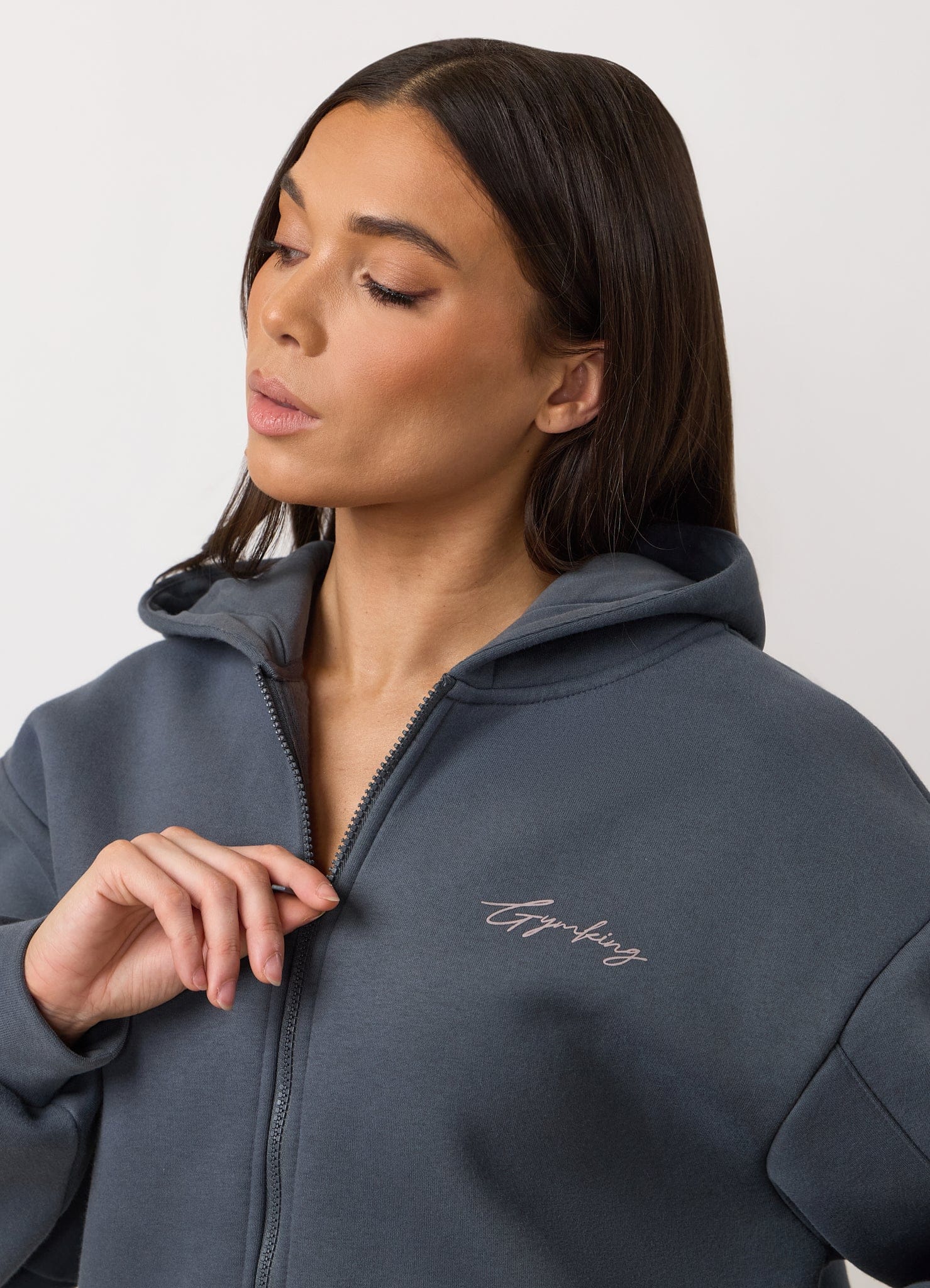 Gym King Poise Oversized Graphic Full Zip Hoodie - Storm Blue