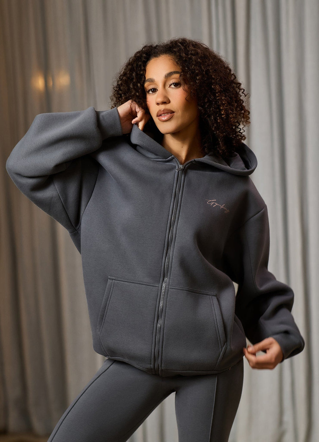 Gym King Poise Oversized Graphic Full Zip Hoodie - Storm Blue