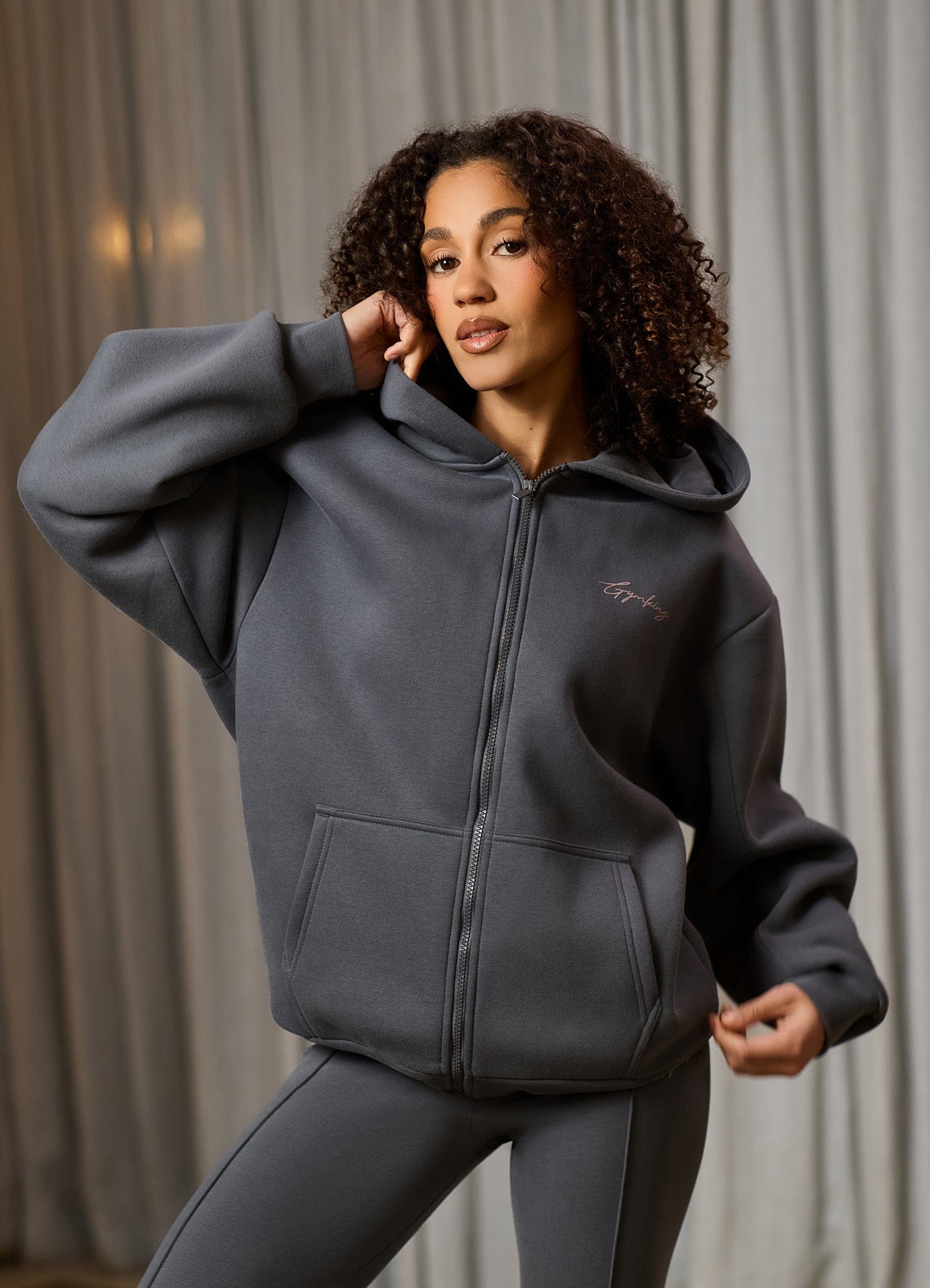 Gym King Poise Oversized Graphic Full Zip Hoodie - Storm Blue