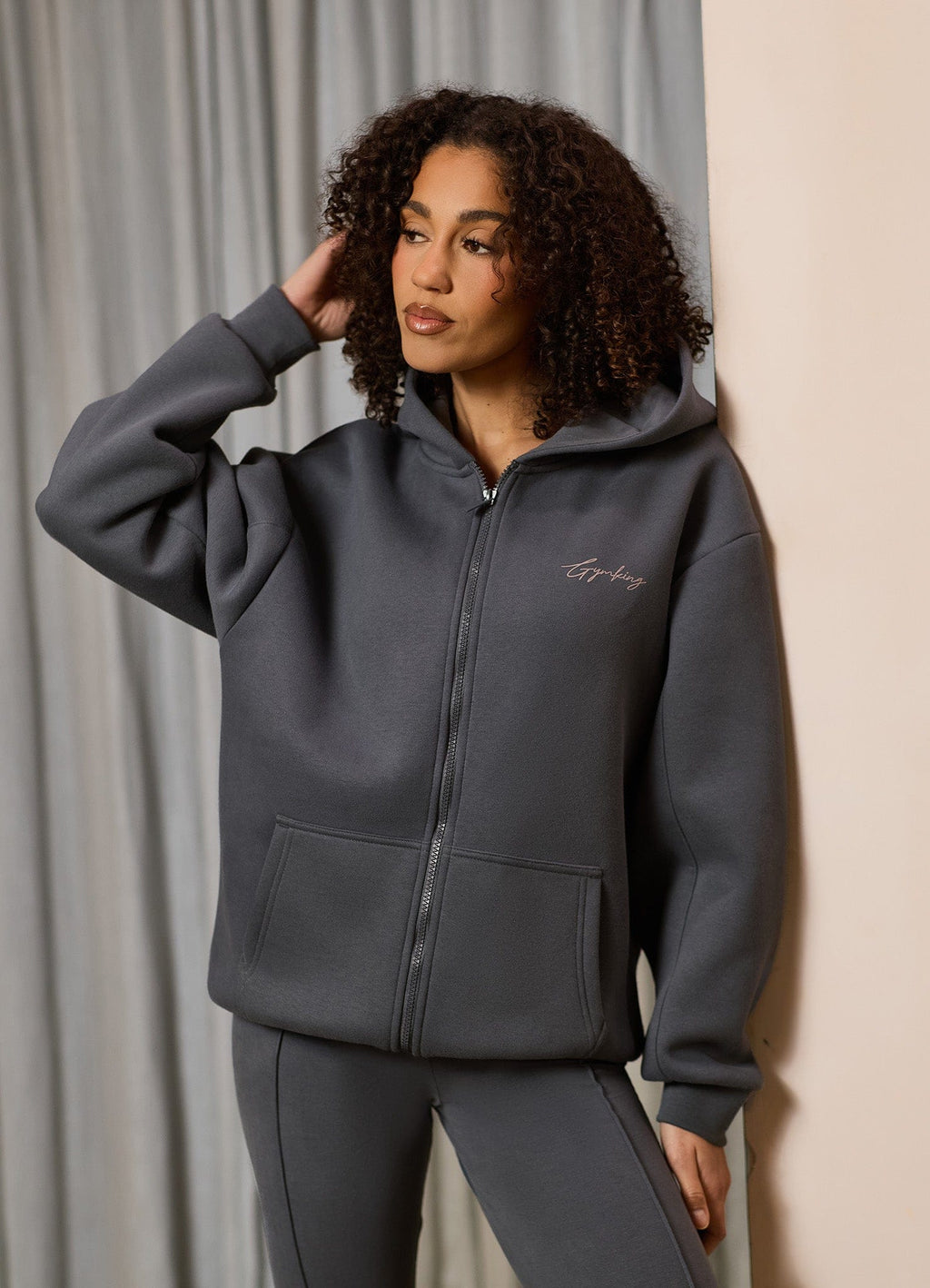 Gym King Poise Oversized Graphic Full Zip Hoodie - Storm Blue
