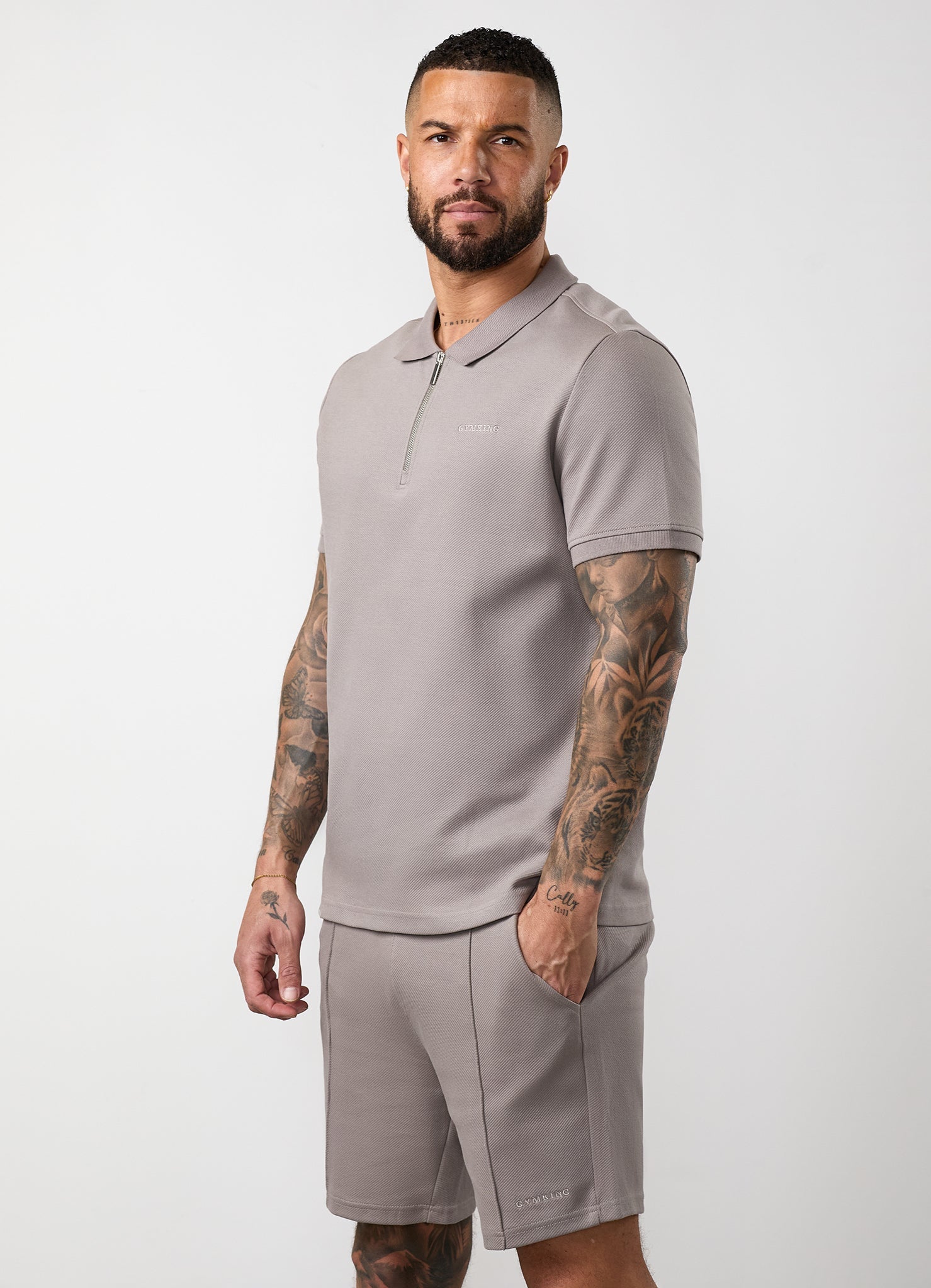 Gym King Portals Texture Polo - Clay Grey