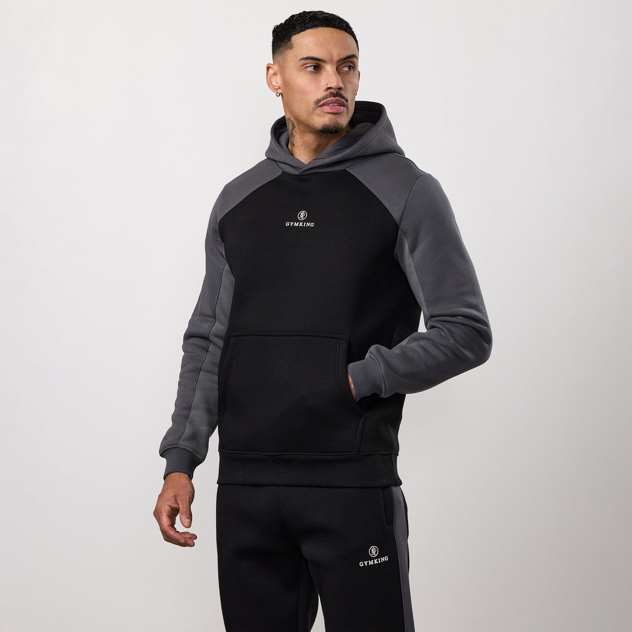 Gym King Power Colour Block Fleece Hoodie - Black/Graphite/Gunmetal Grey