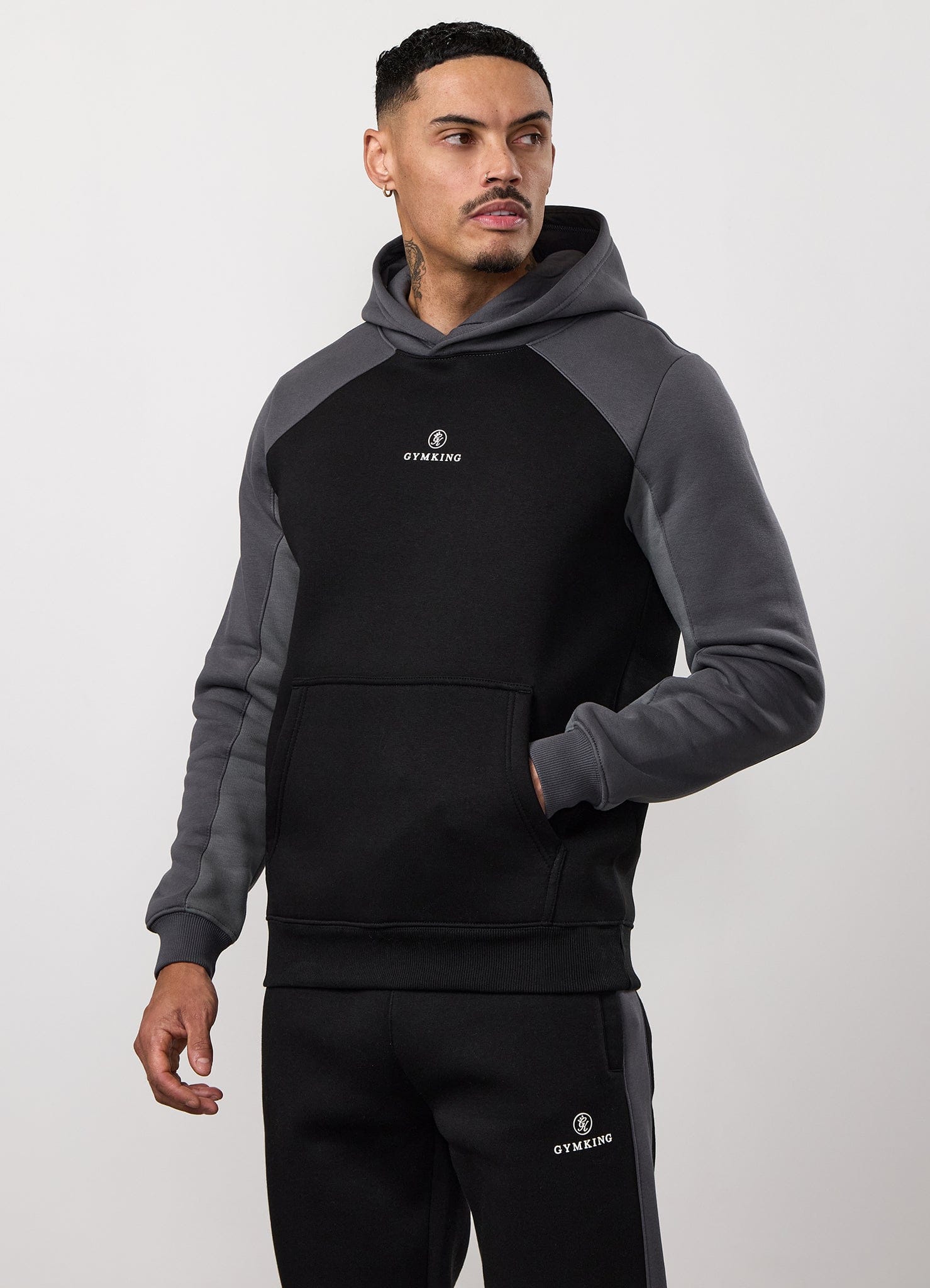 Gym King Power Colour Block Fleece Hoodie - Black/Graphite/Gunmetal Grey