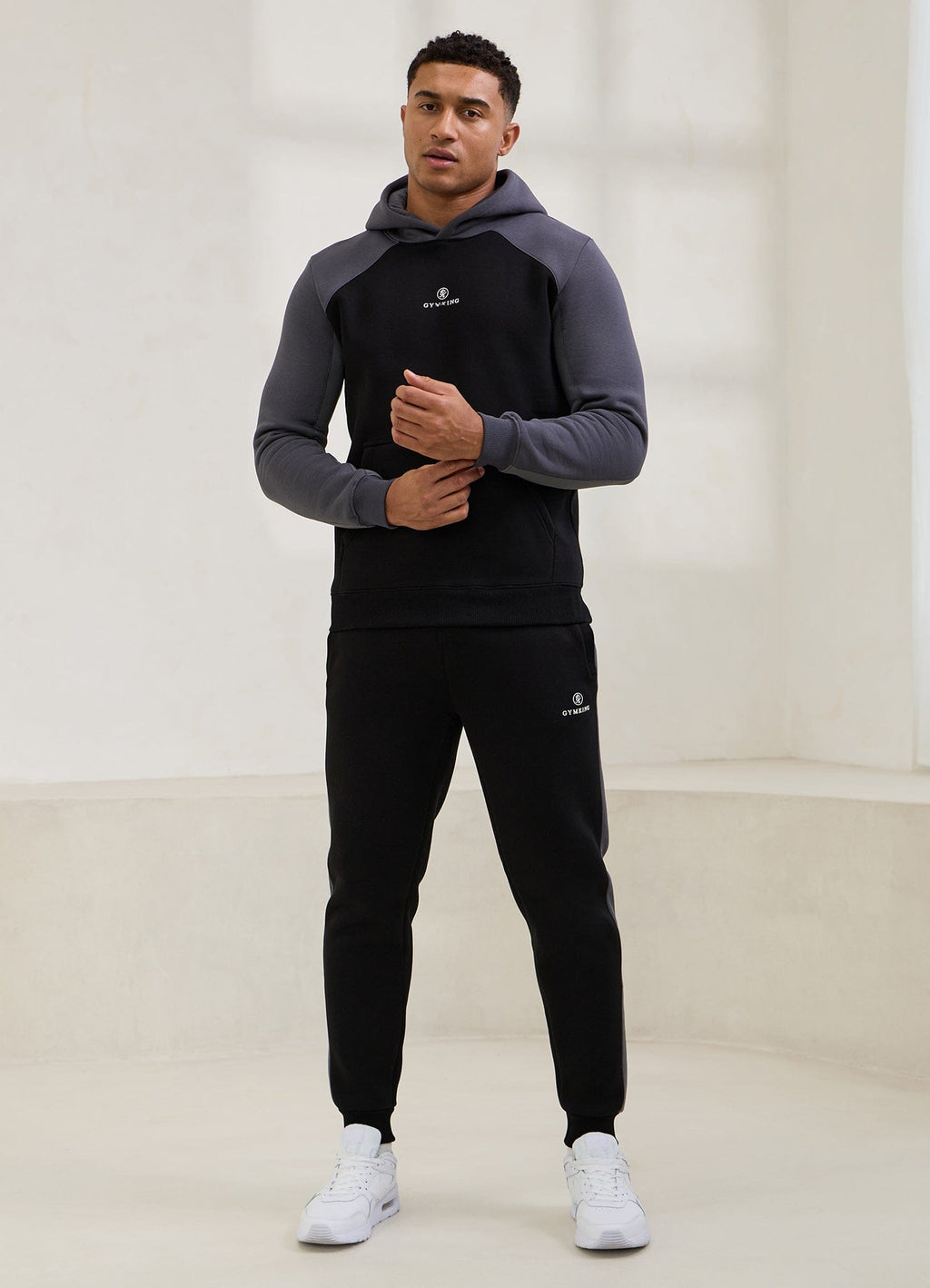 Gym King Power Colour Block Fleece Hoodie - Black/Graphite/Gunmetal Grey