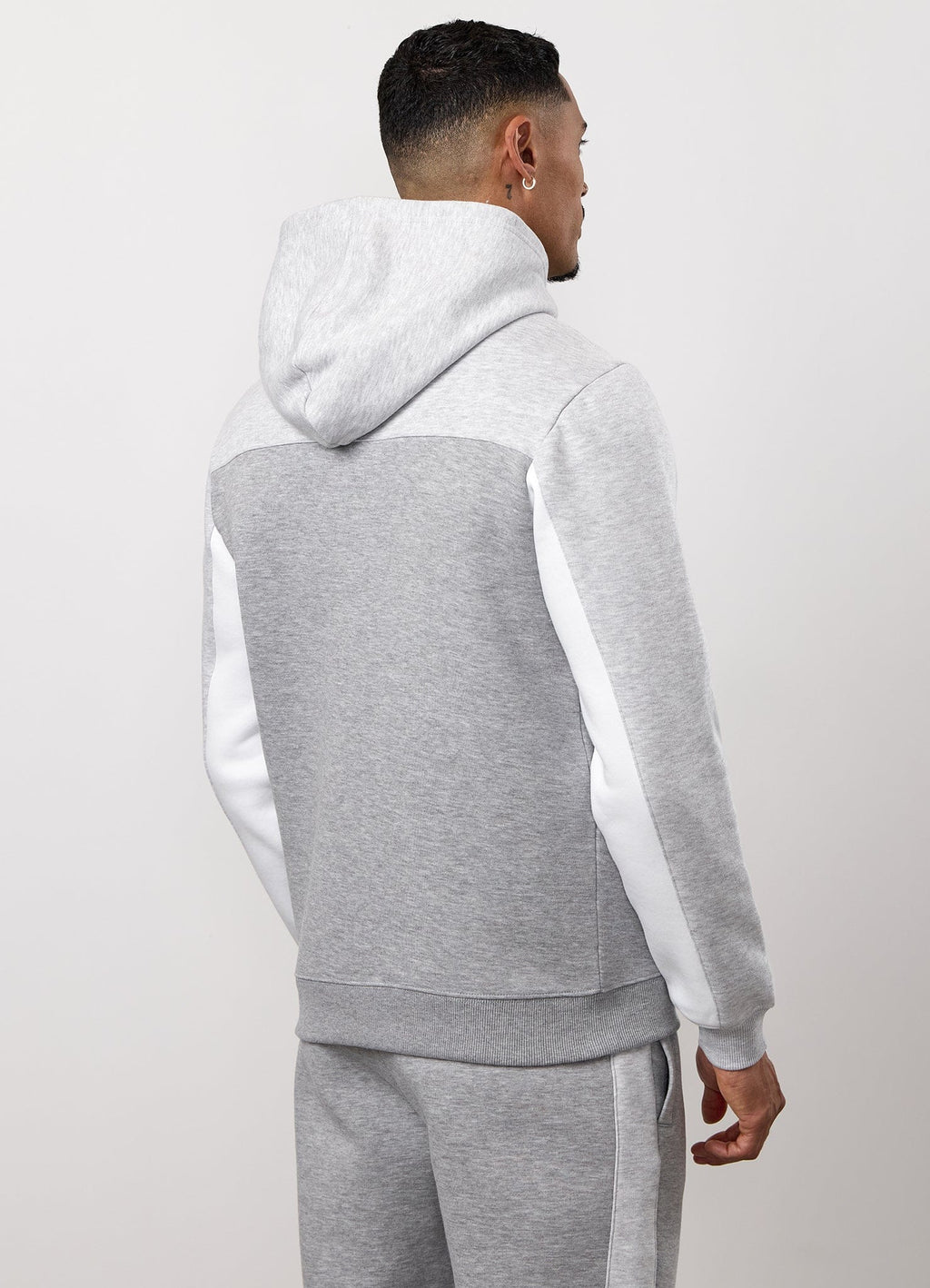Gym King Power Colour Block Fleece Hoodie - Light Grey/Snow Marl/White
