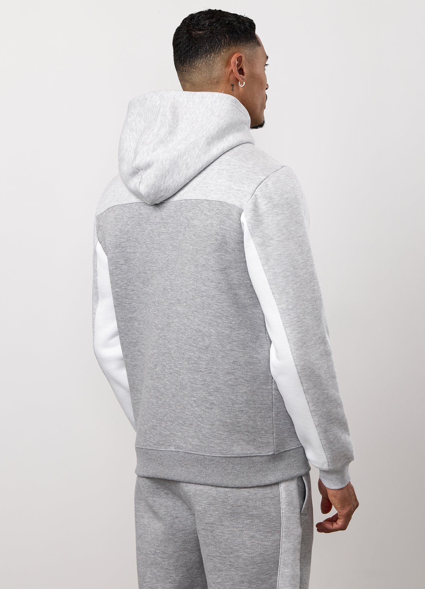 Gym King Power Colour Block Fleece Hoodie - Light Grey/Snow Marl/White