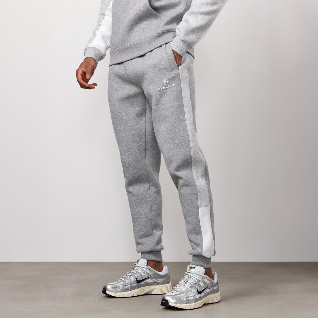 Gym King Power Colour Block Fleece Jogger - Light Grey/Snow Marl/White