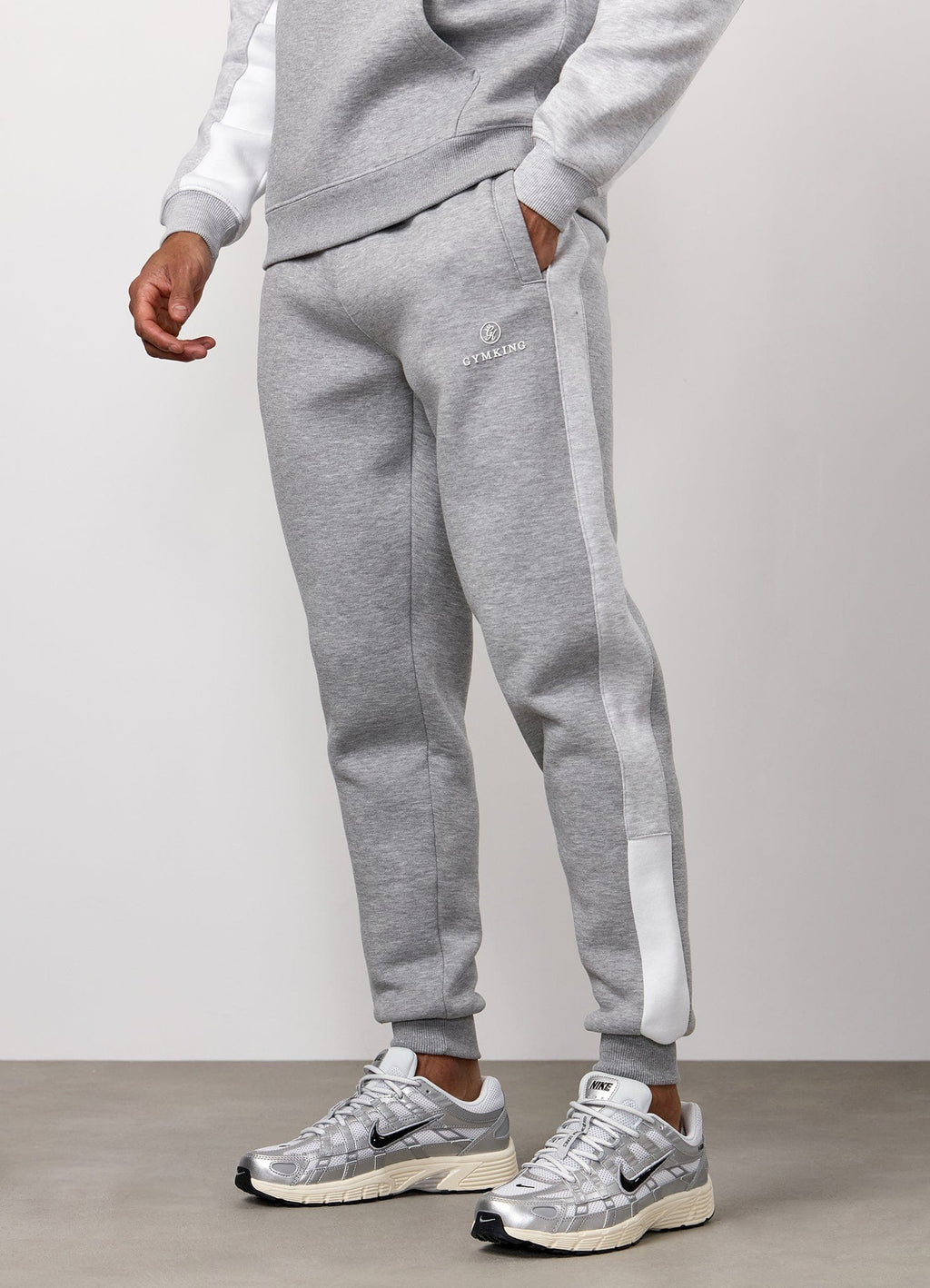 Gym King Power Colour Block Fleece Jogger - Light Grey/Snow Marl/White