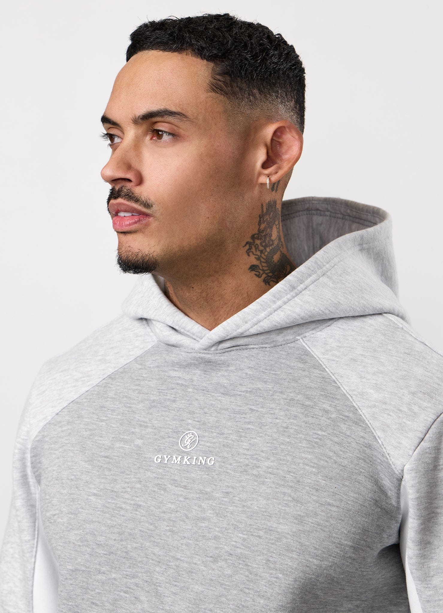 Gym King Power Colour Block Fleece Hoodie - Light Grey/Snow Marl/White