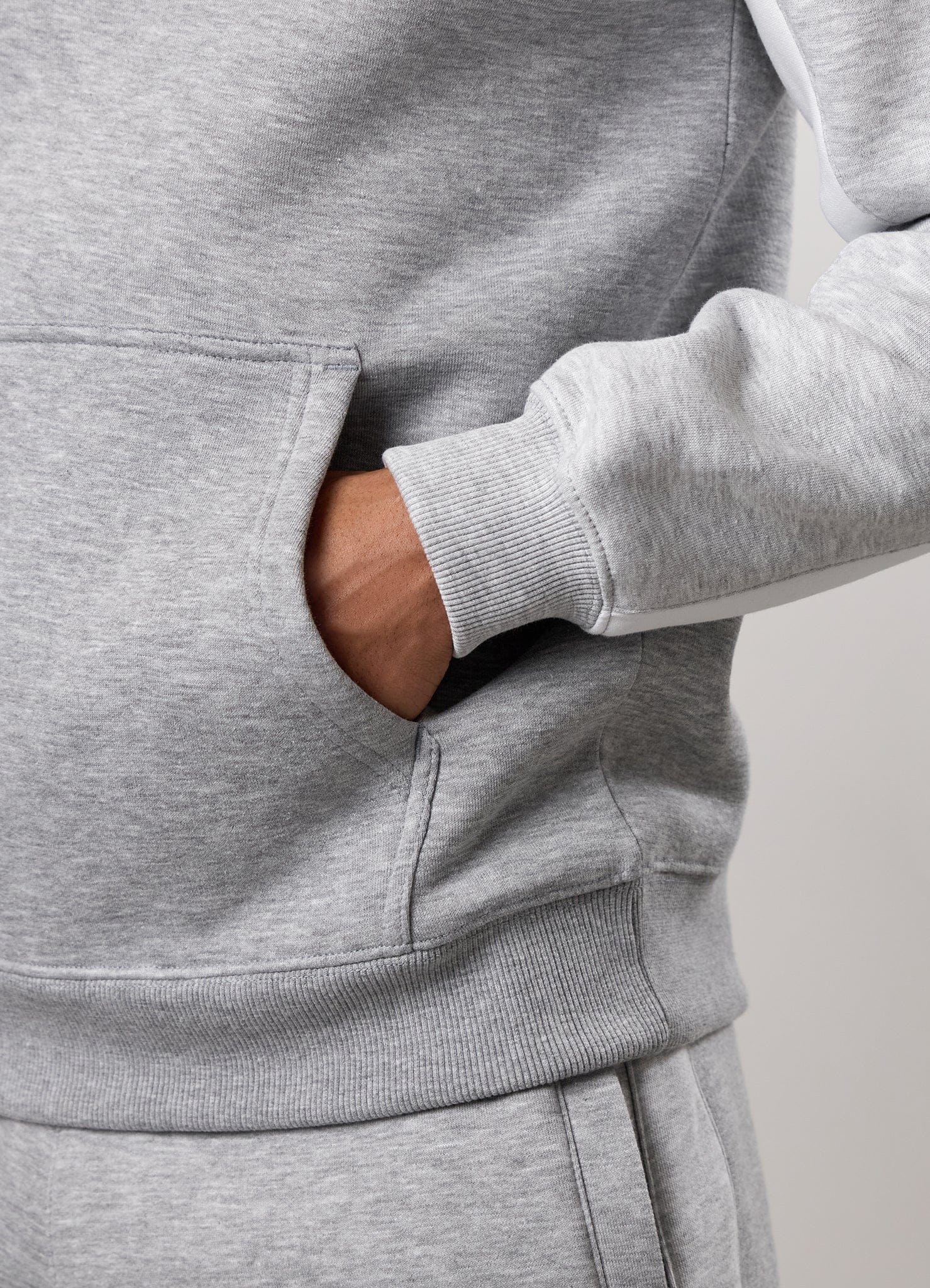 Gym King Power Colour Block Fleece Hoodie - Light Grey/Snow Marl/White