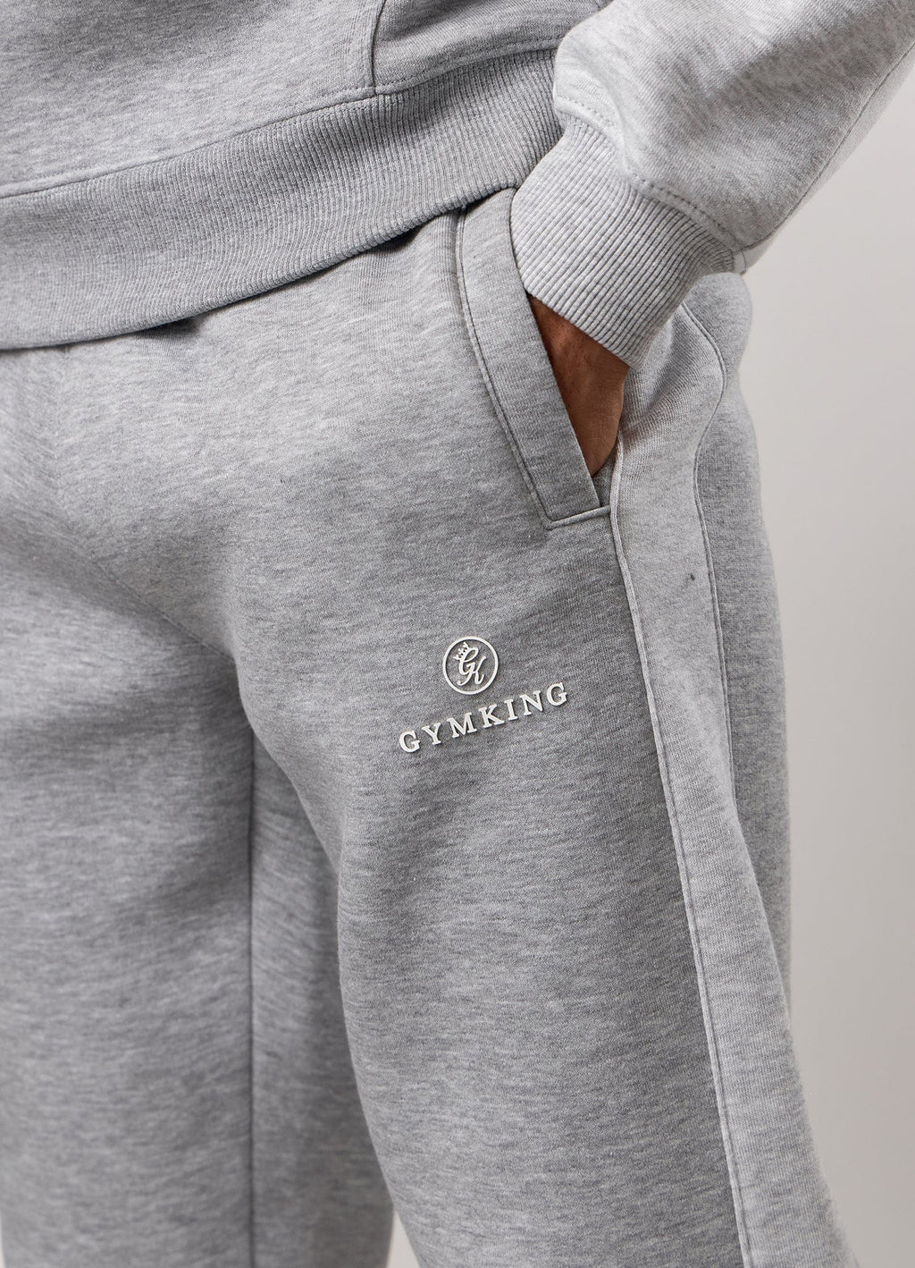 Gym King Power Colour Block Fleece Hoodie - Light Grey/Snow Marl/White