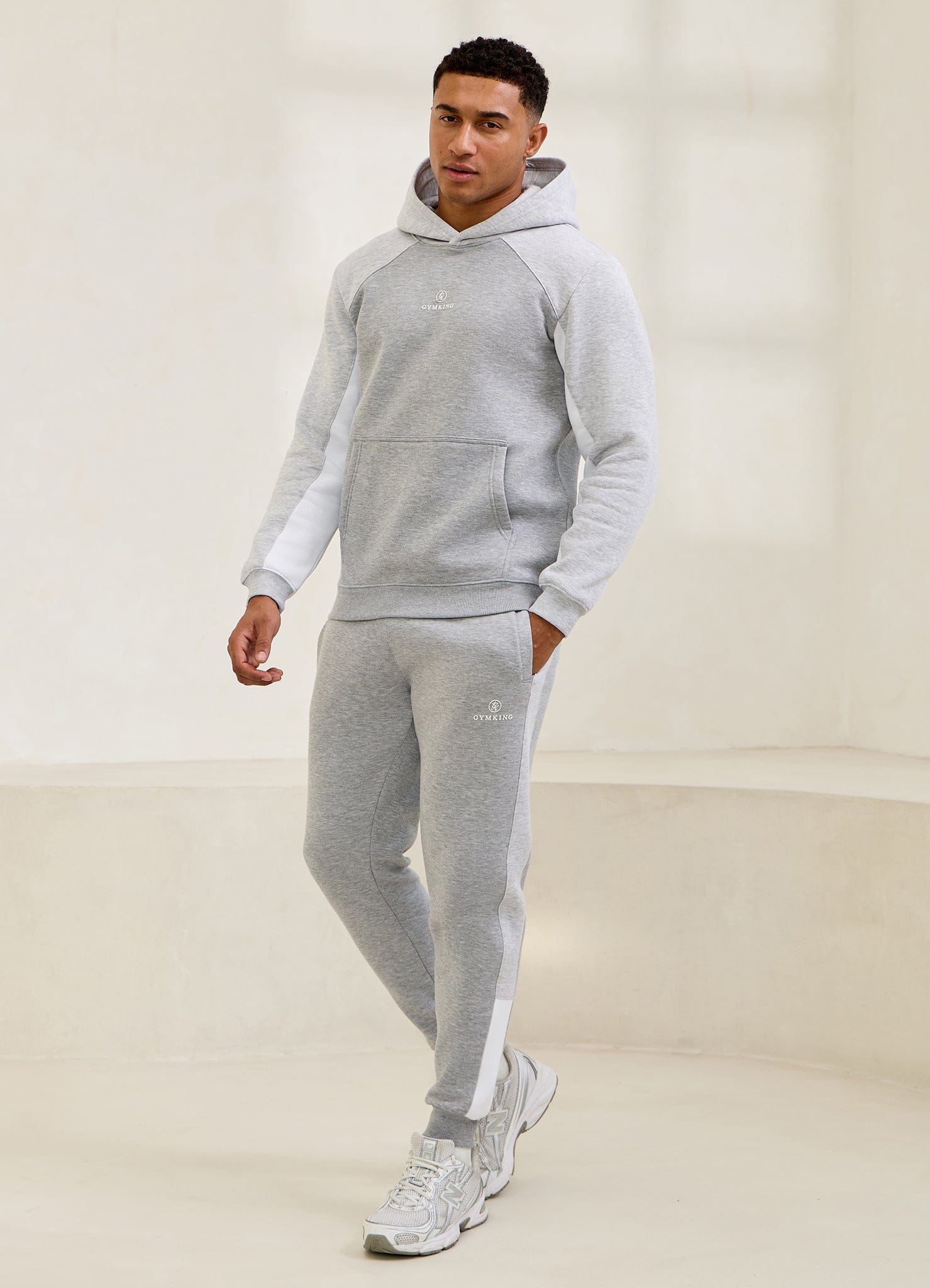 Gym King Power Colour Block Fleece Jogger - Light Grey/Snow Marl/White