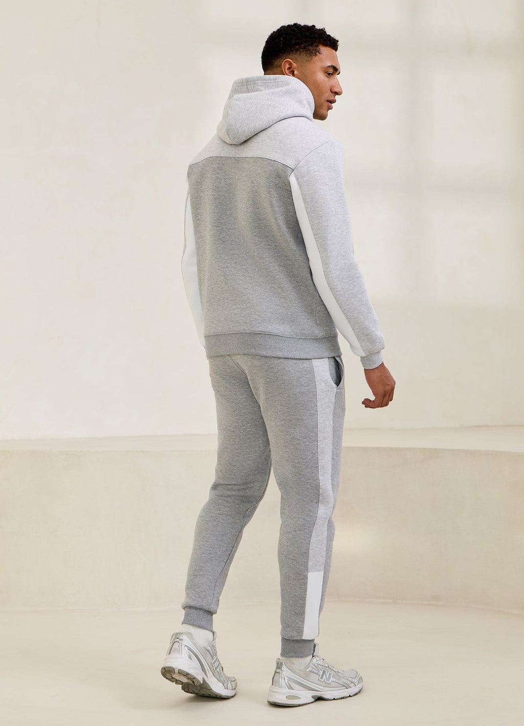 Gym King Power Colour Block Fleece Hoodie - Light Grey/Snow Marl/White