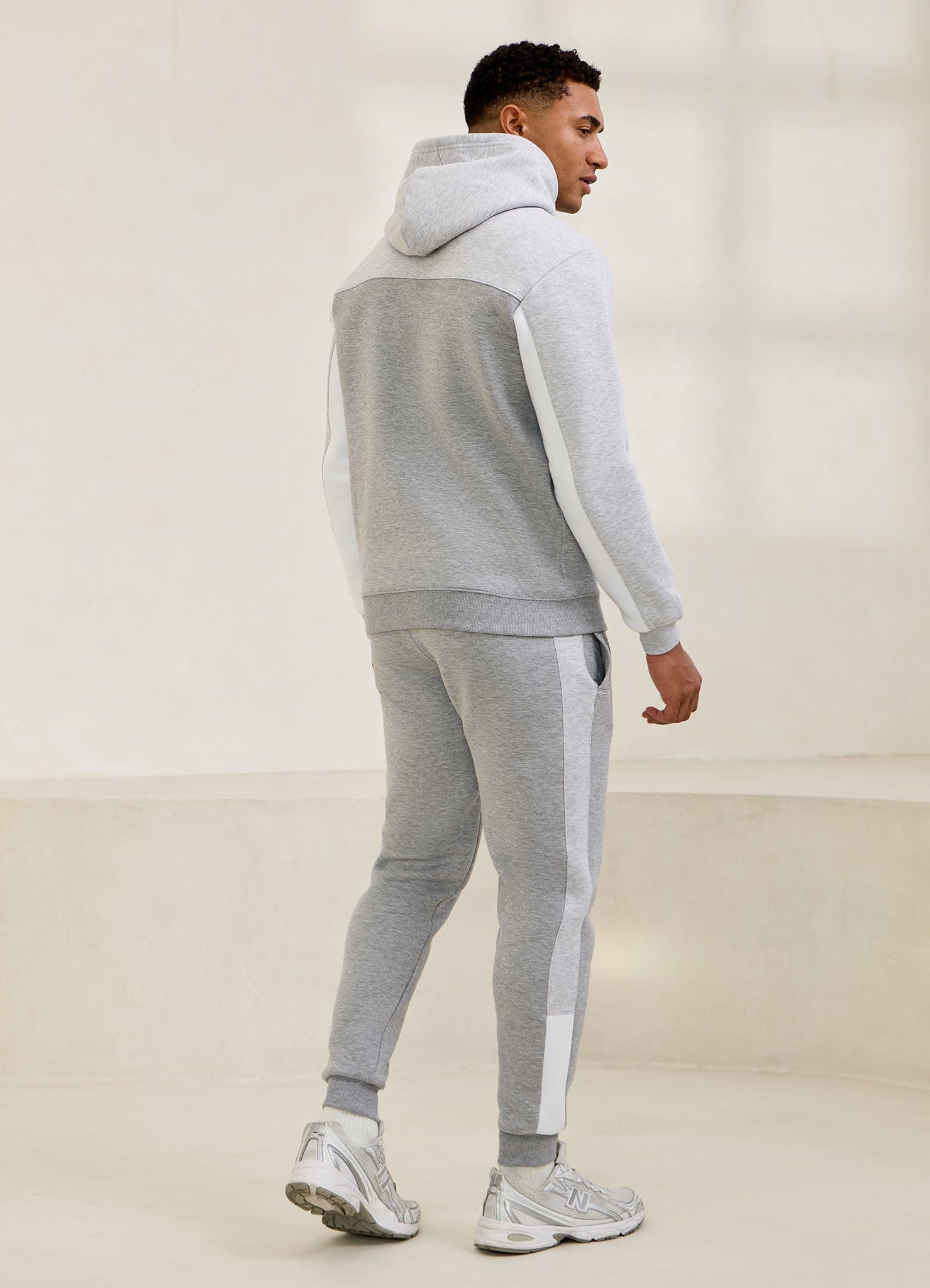 Gym King Power Colour Block Fleece Hoodie - Light Grey/Snow Marl/White