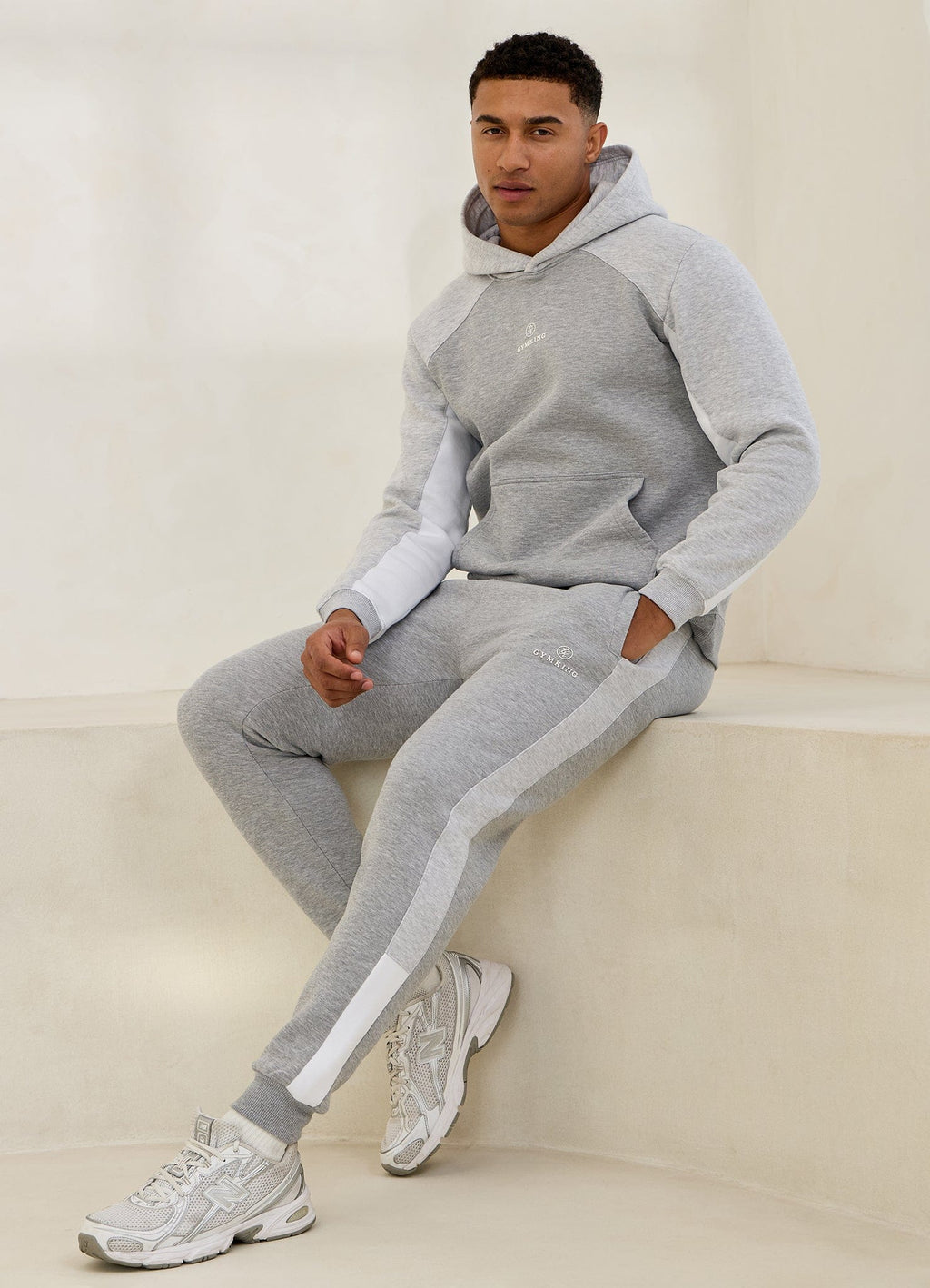 Gym King Power Colour Block Fleece Hoodie - Light Grey/Snow Marl/White