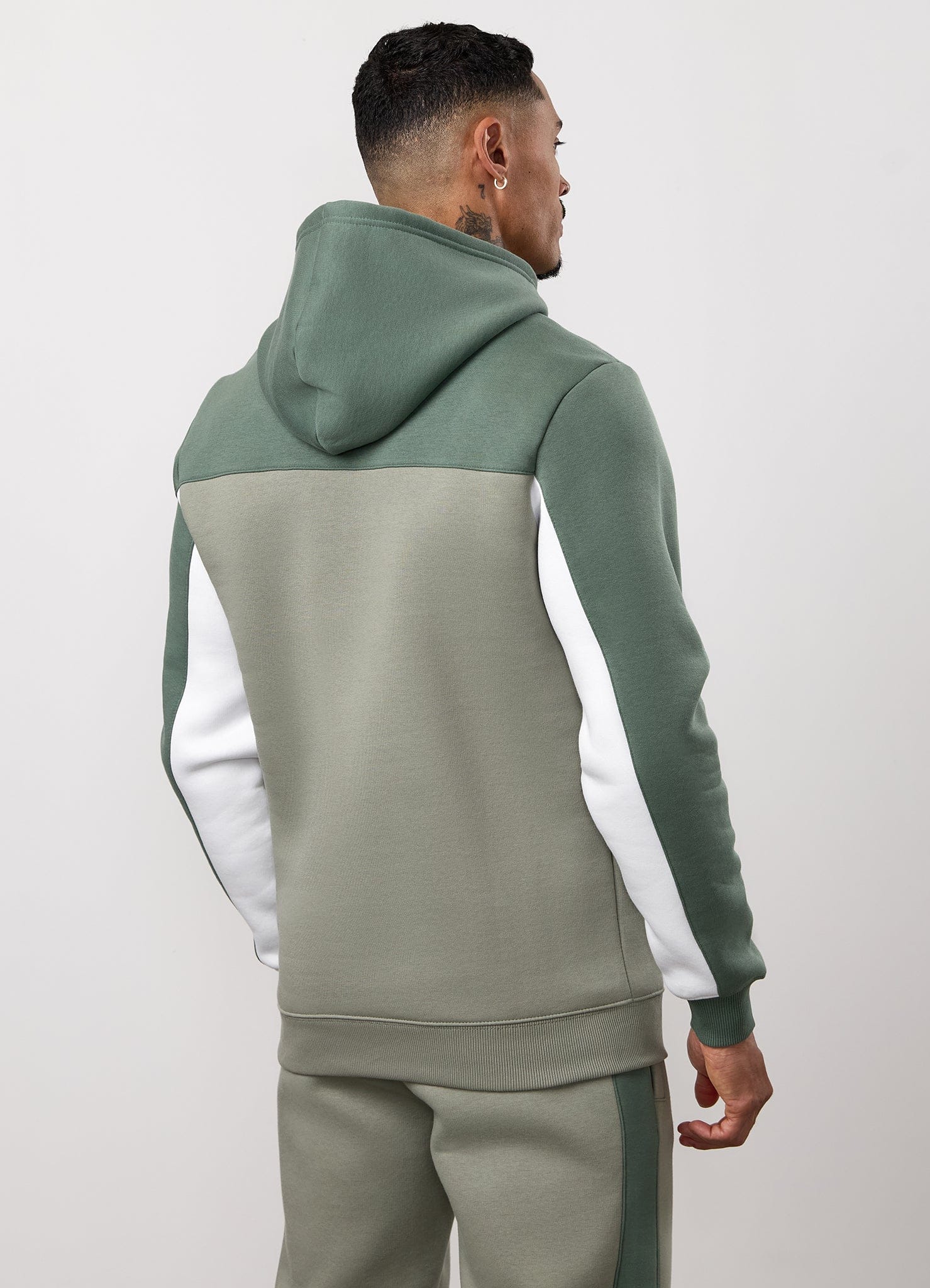 Gym King Power Colour Block Fleece Hoodie - Soft Khaki/Fern Green/White