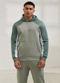 Gym King Power Colour Block Fleece Hoodie - Soft Khaki/Fern Green/White