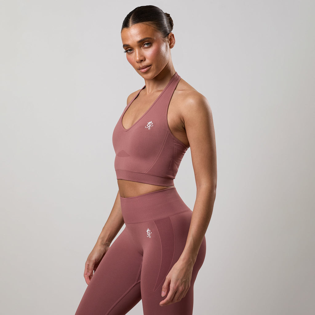 Gym King Power Lightweight Seamless Halterneck Tank - Chestnut