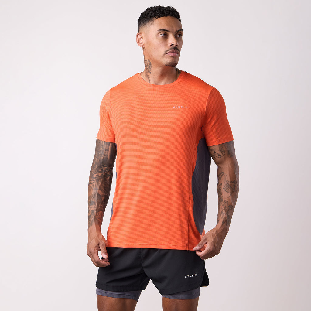 Gym King Progress Performance Tee - Hot Orange/Graphite