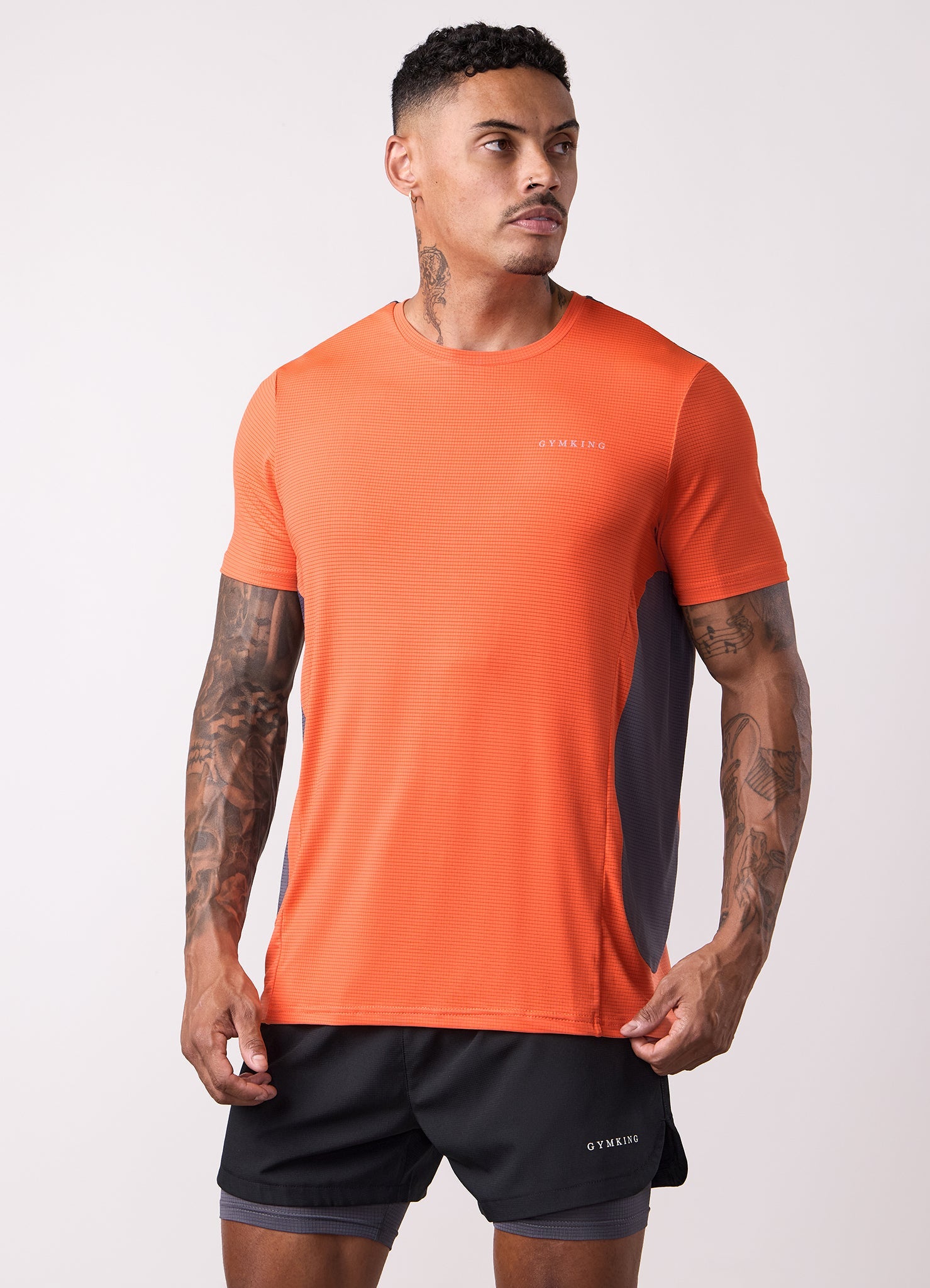 Gym King Progress Performance Tee - Hot Orange/Graphite