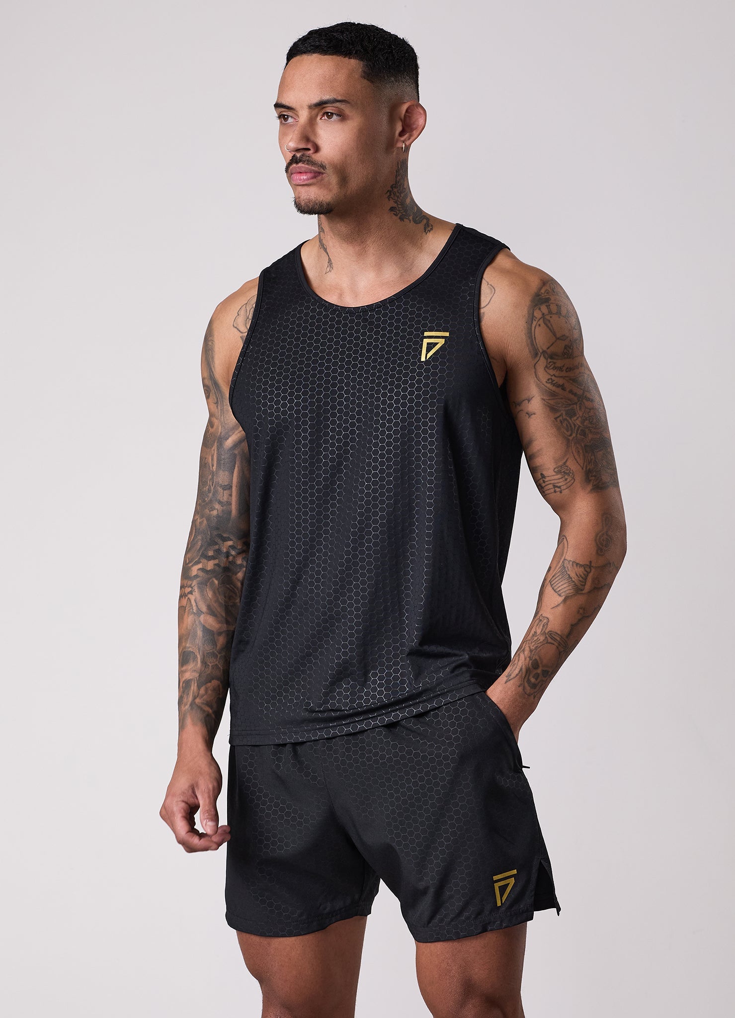 Gym King Fight Division Debossed Training Vest - Black/Gold