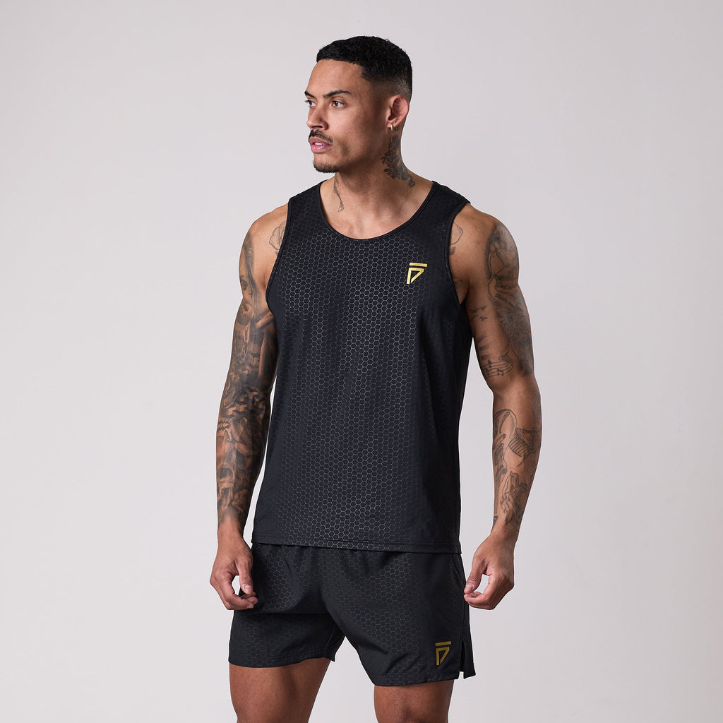 Gym King Fight Division Debossed Training Vest - Black/Gold