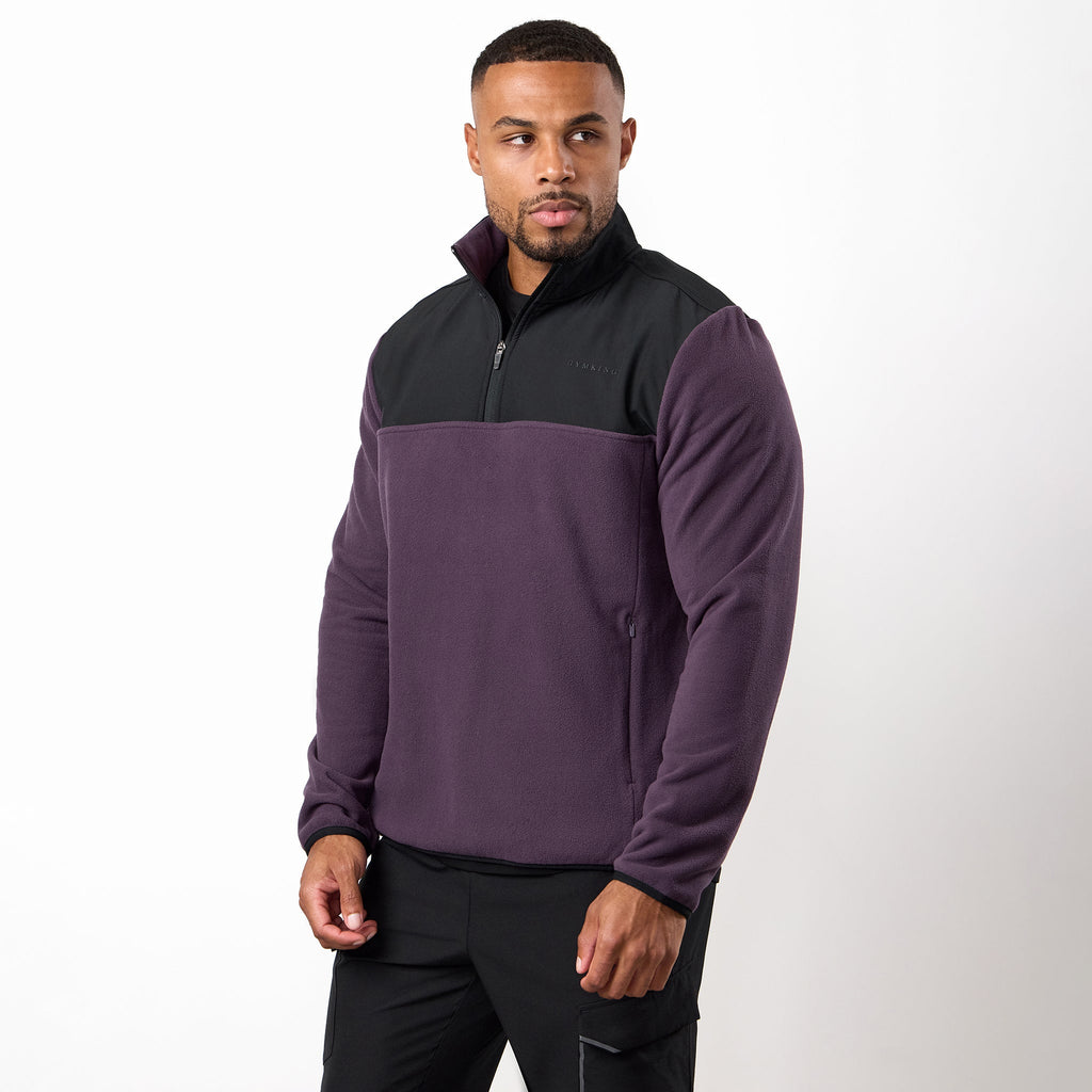 Gym King Linear 1/4 Zip Polar Fleece - Black/Aubergine