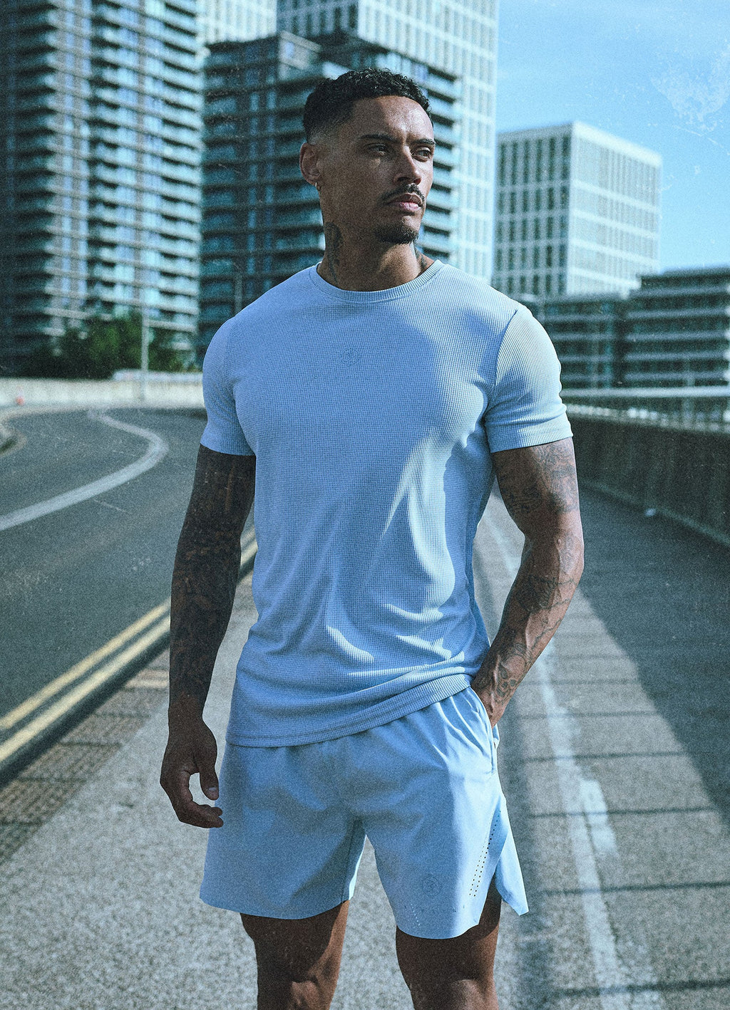 Gym King Rebellion Echo AOP Tee - Sky Blue