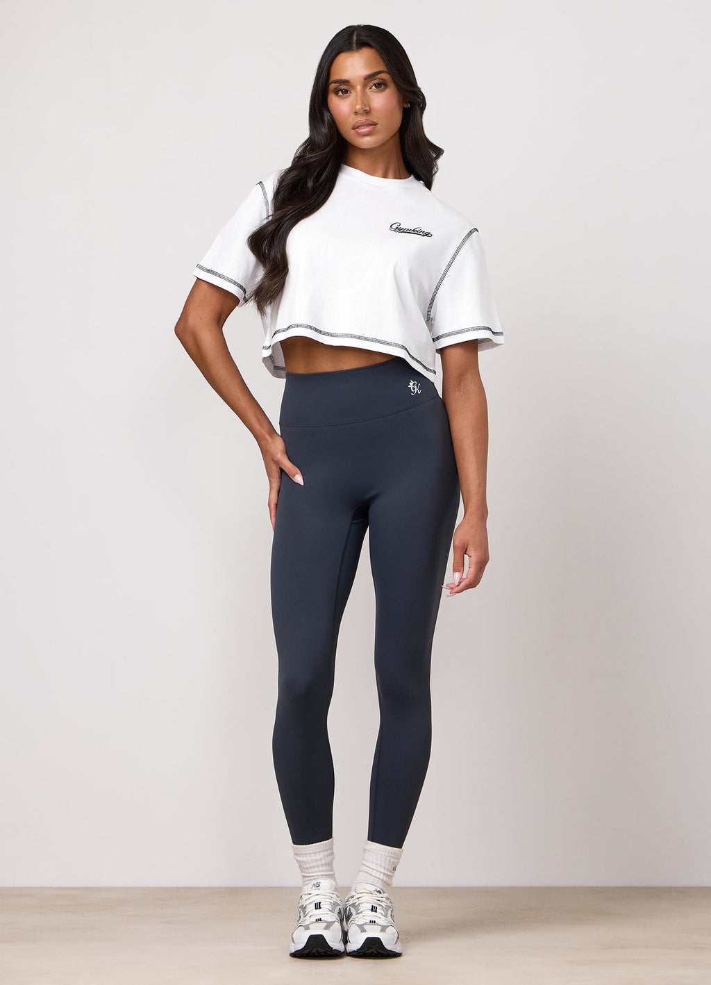 Gym King Renew Flatlock Crop Tee - White