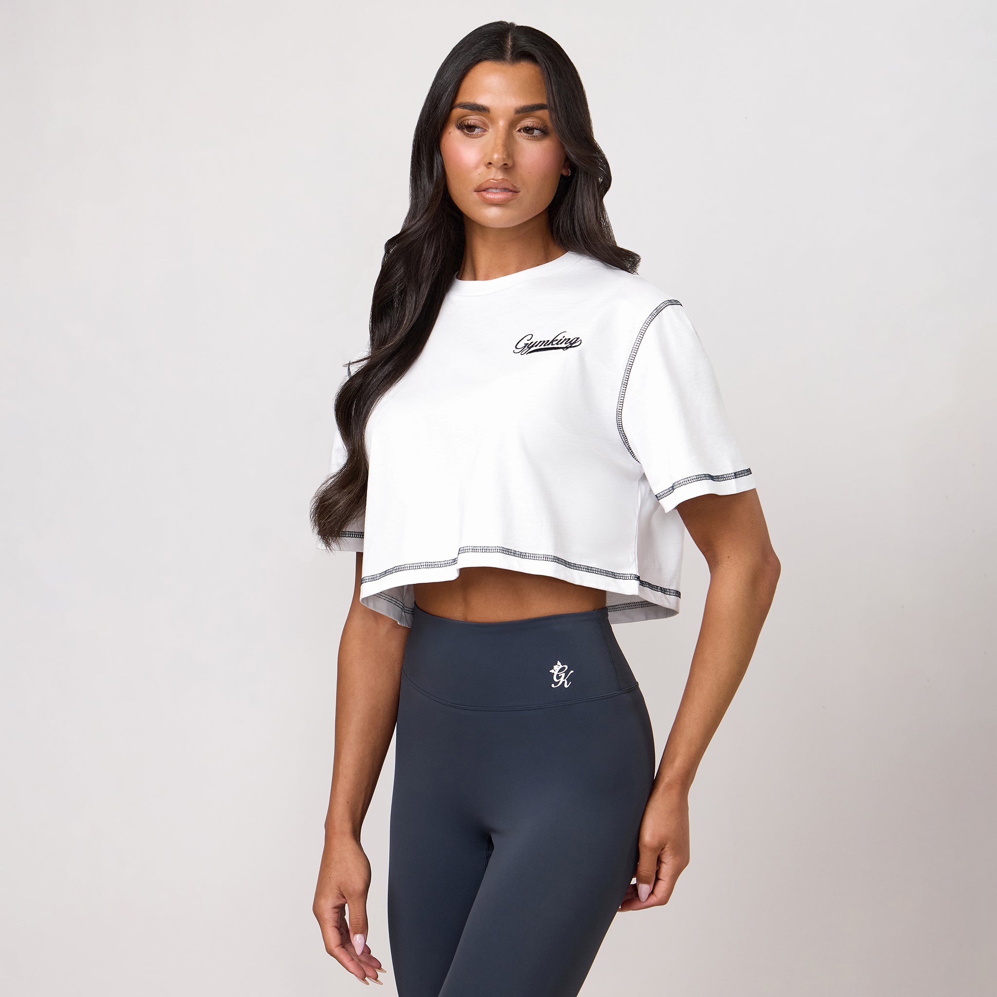 Gym King Renew Flatlock Crop Tee - White