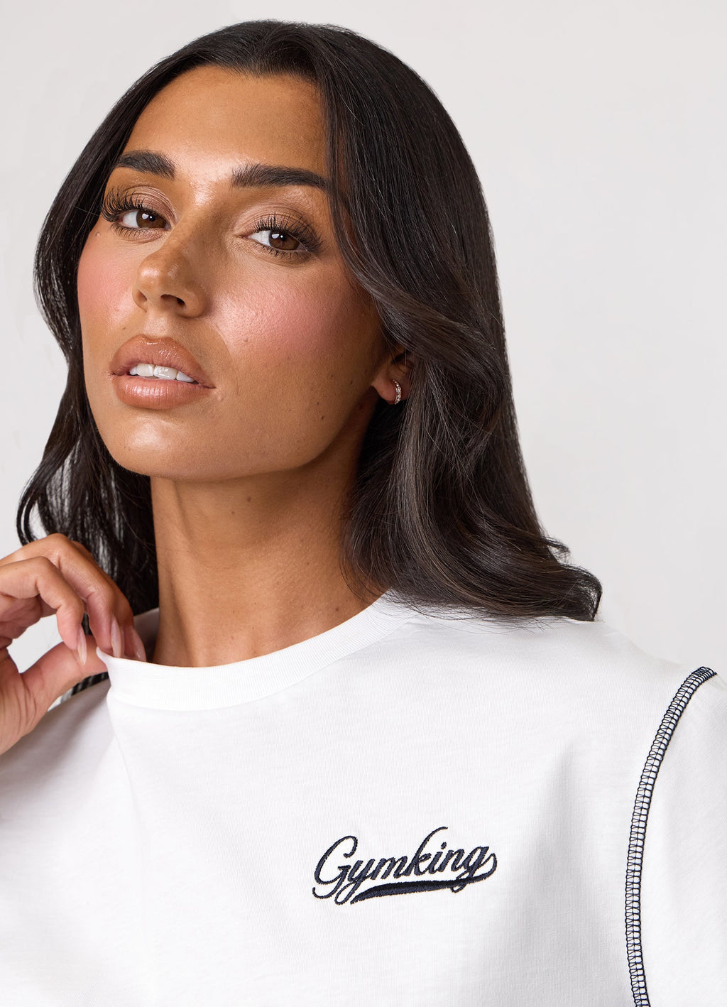 Gym King Renew Flatlock Crop Tee - White