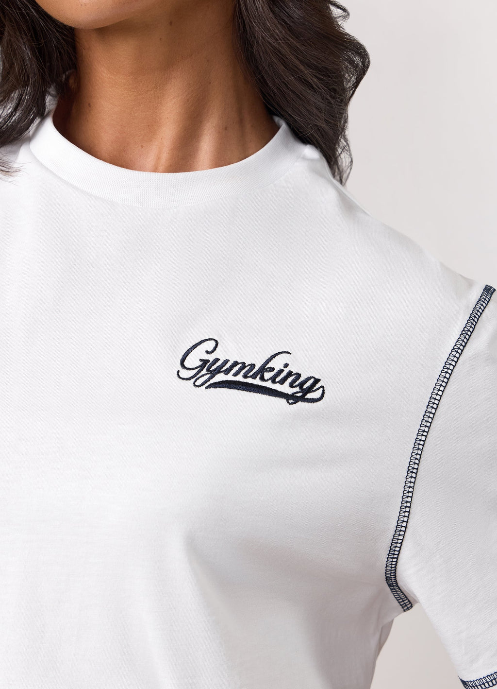 Gym King Renew Flatlock Crop Tee - White
