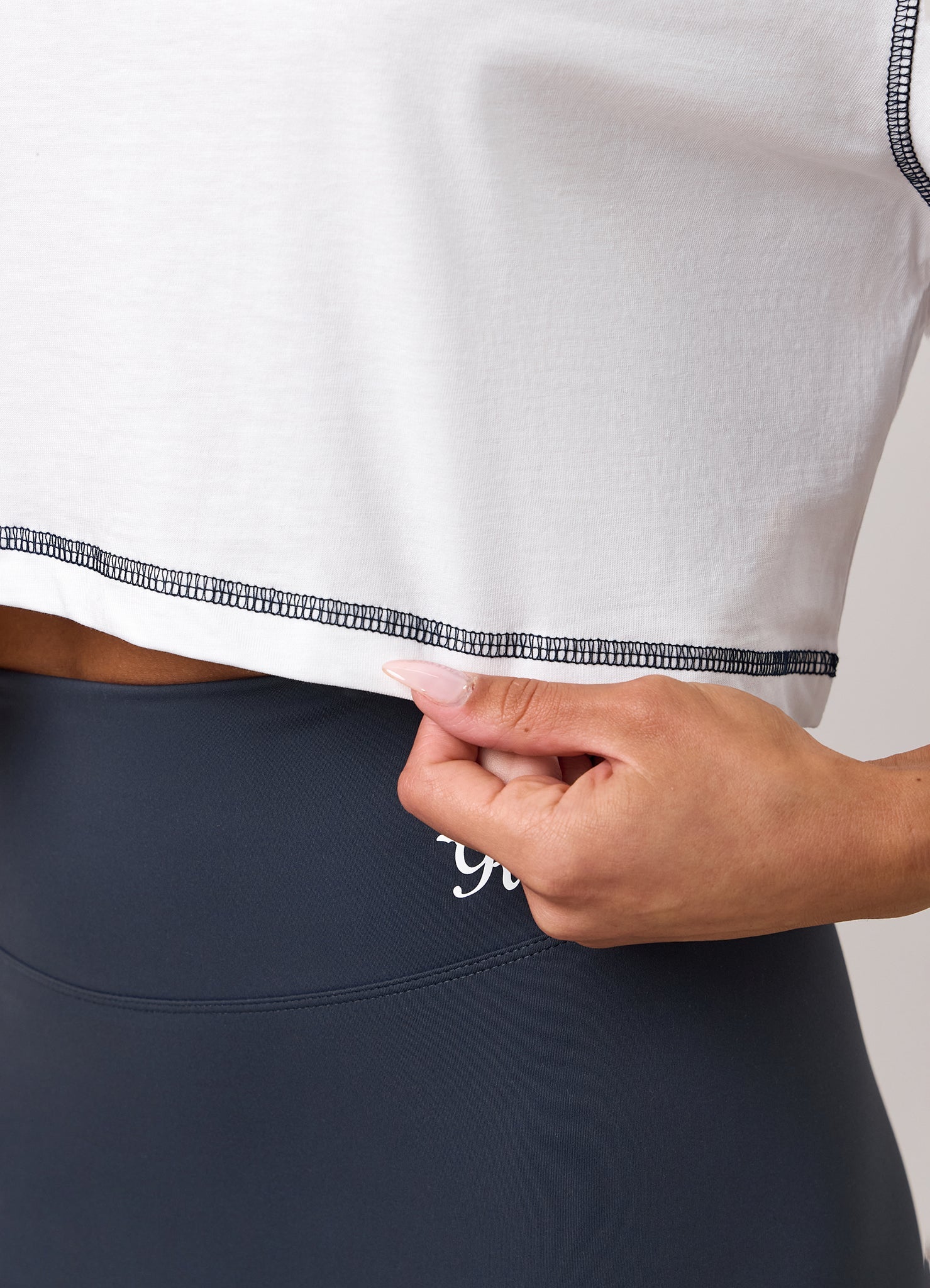 Gym King Renew Flatlock Crop Tee - White