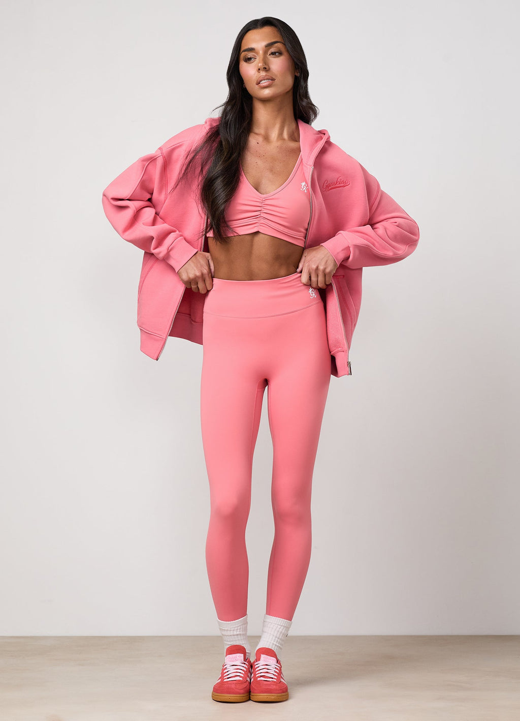 Gym King Renew Flatlock Full Zip Hoodie - Coral Punch