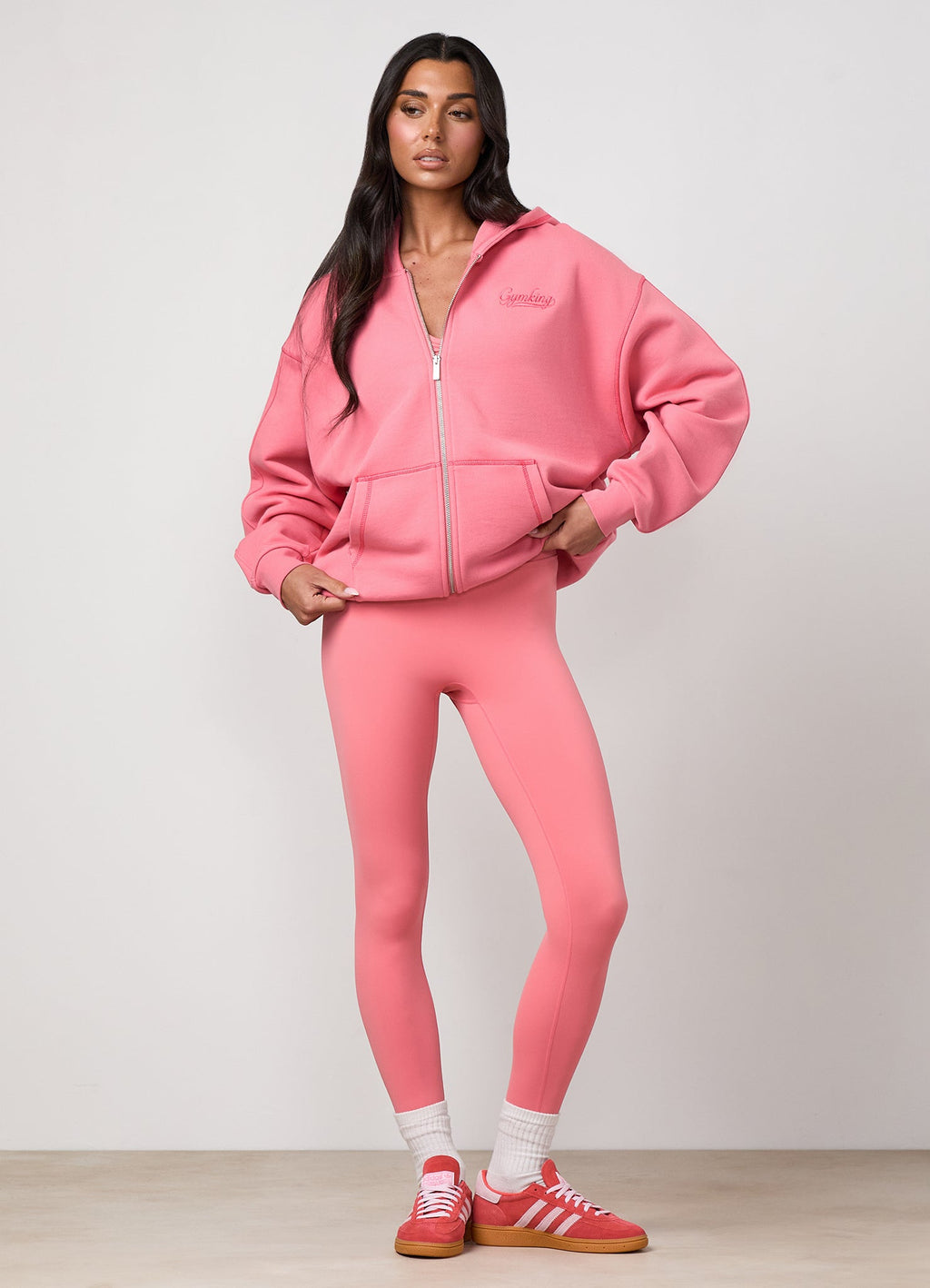Gym King Renew Flatlock Full Zip Hoodie - Coral Punch