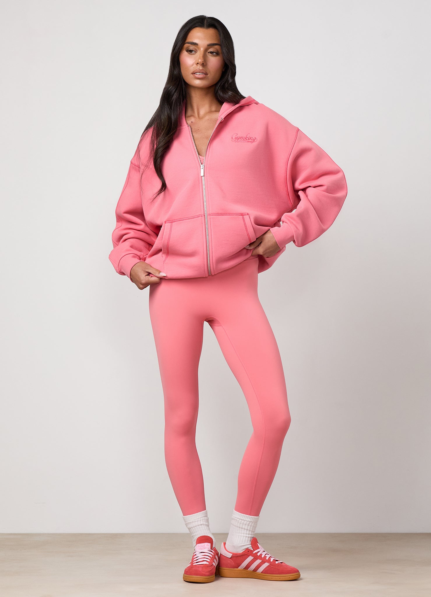Gym King Renew Flatlock Full Zip Hoodie - Coral Punch