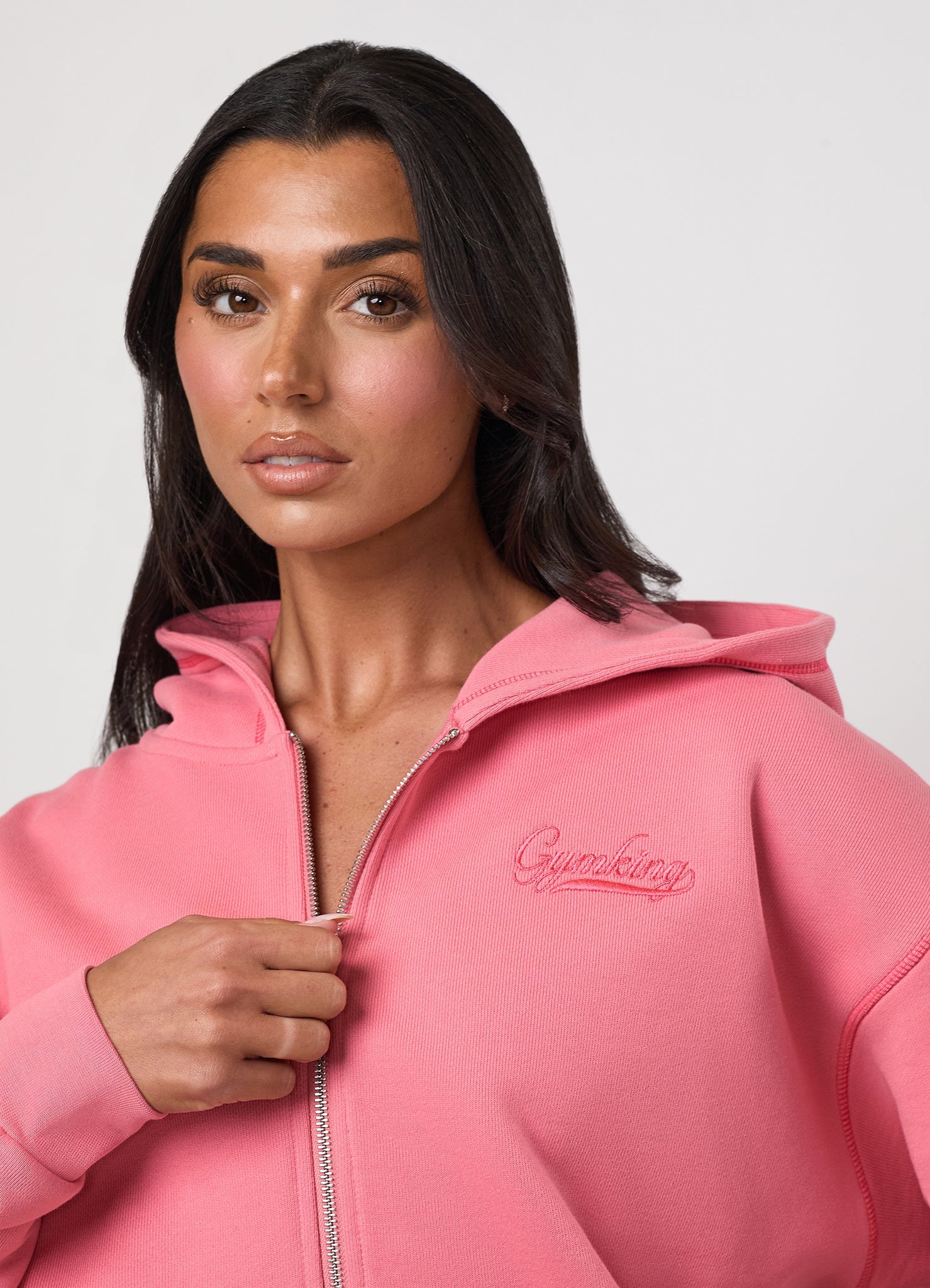 Gym King Renew Flatlock Full Zip Hoodie - Coral Punch