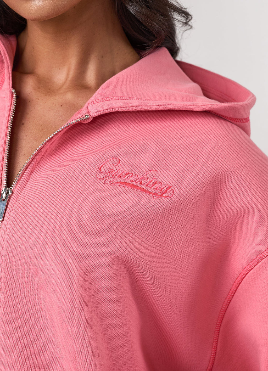 Gym King Renew Flatlock Full Zip Hoodie - Coral Punch