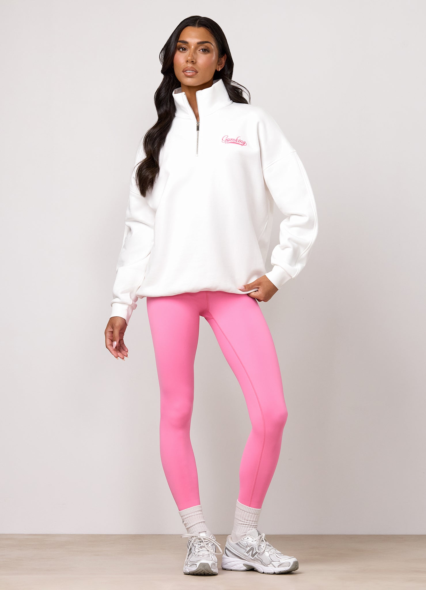 Gym King Renew Flatlock 1/4 Zip Funnel - Cream/Coral Punch