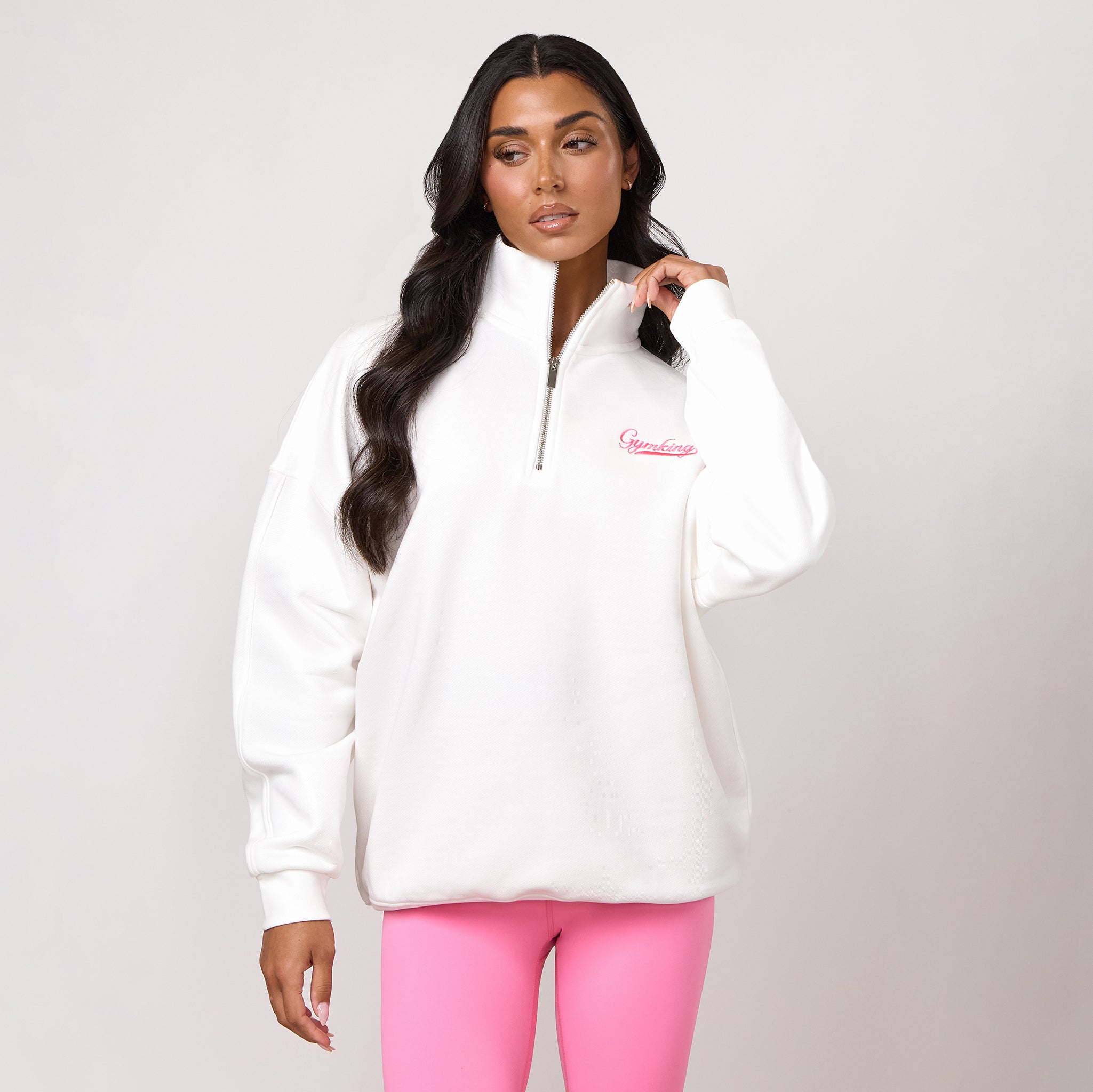 Gym King Renew Flatlock 1/4 Zip Funnel - Cream/Coral Punch