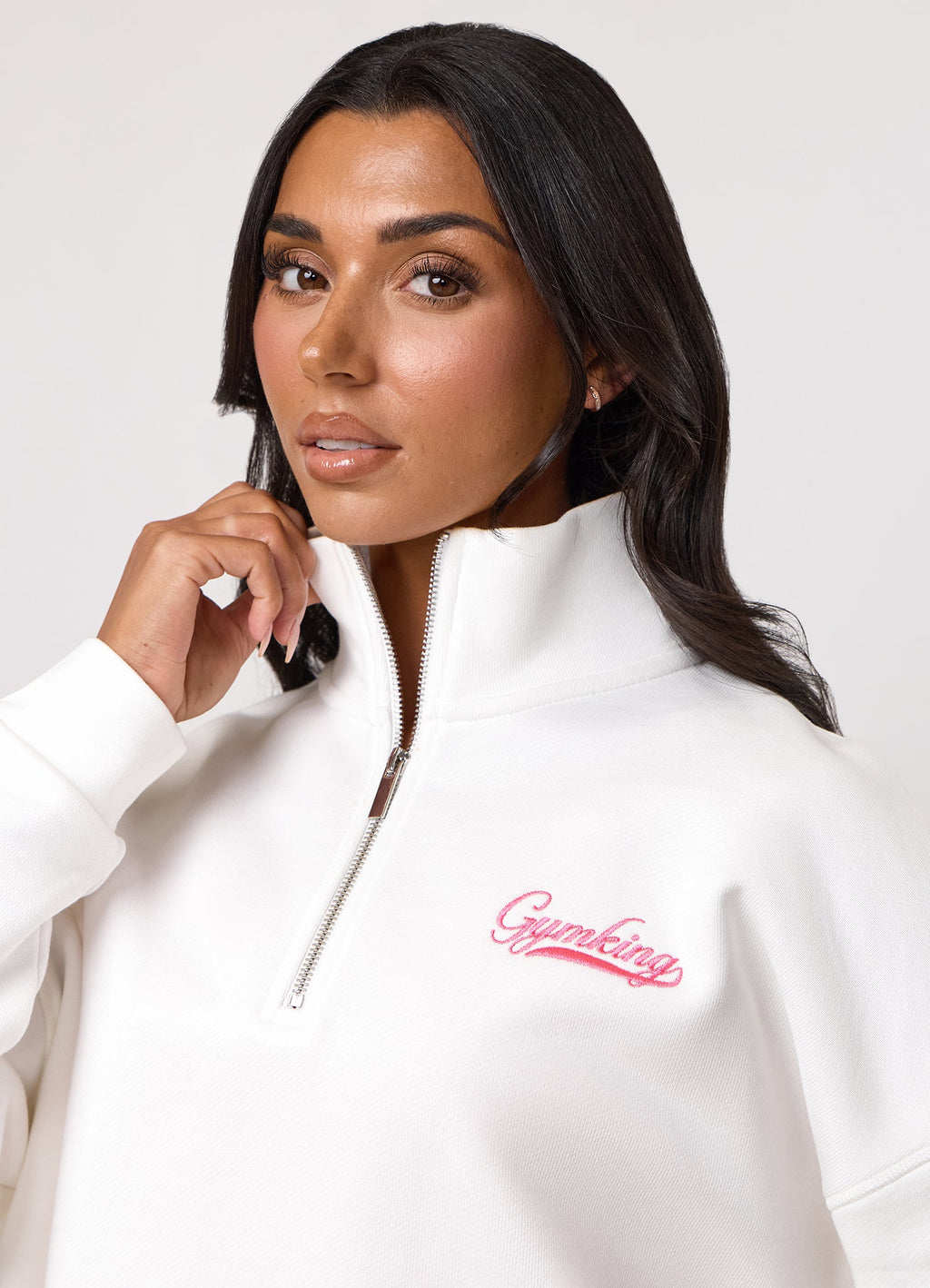 Gym King Renew Flatlock 1/4 Zip Funnel - Cream/Coral Punch
