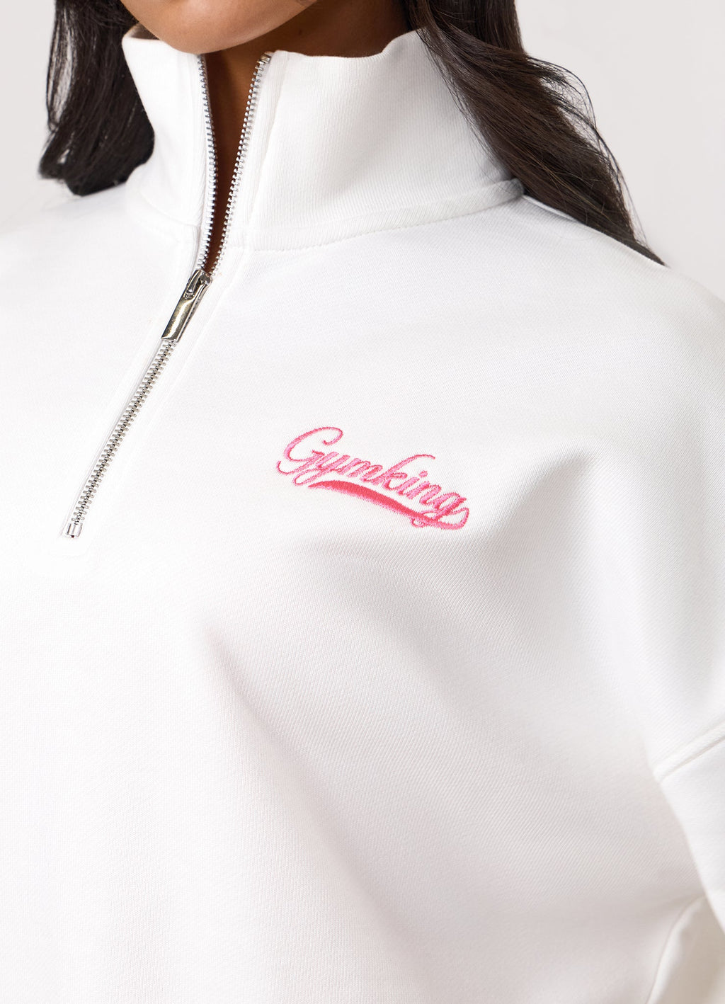Gym King Renew Flatlock 1/4 Zip Funnel - Cream/Coral Punch