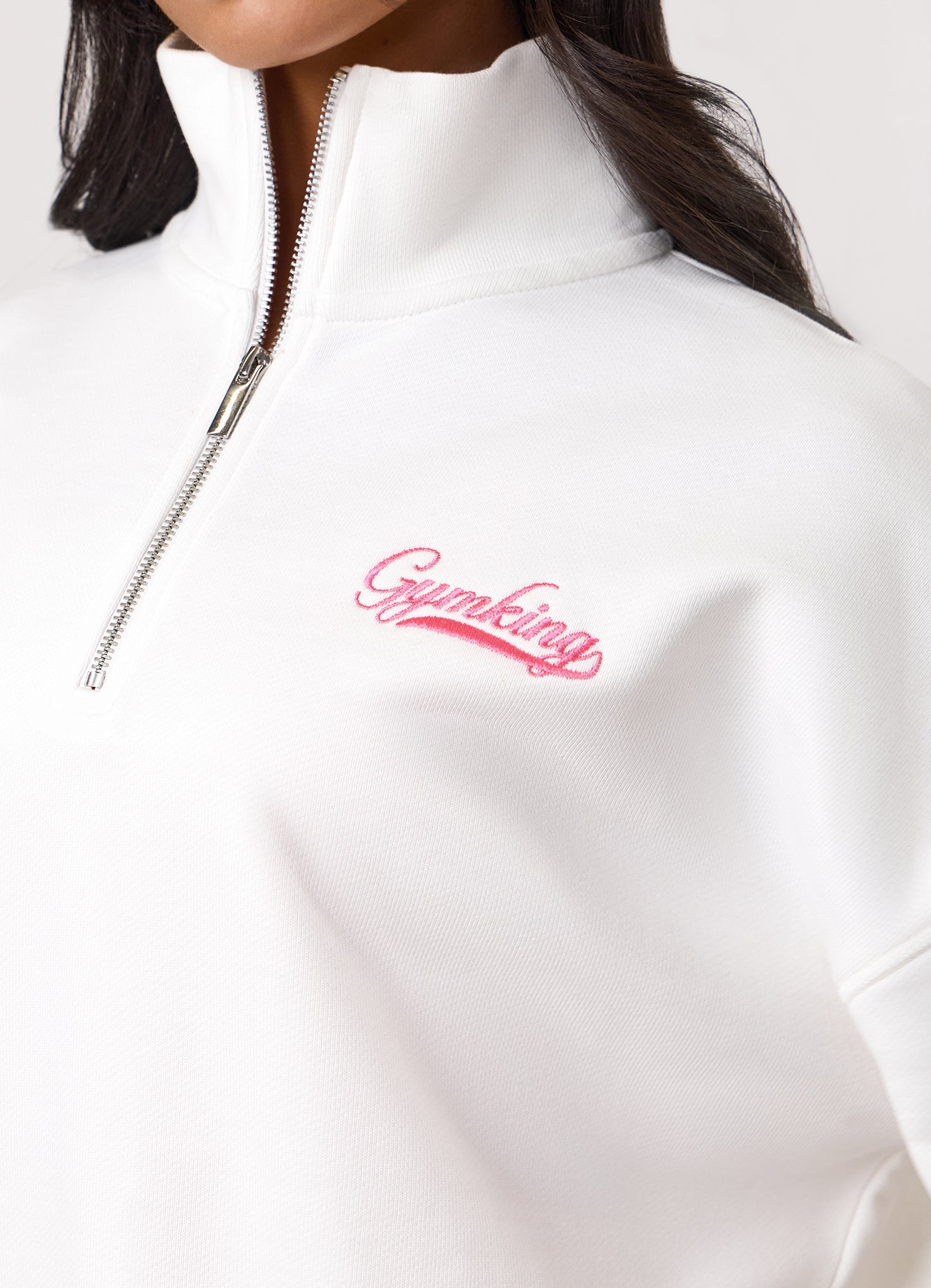 Gym King Renew Flatlock 1/4 Zip Funnel - Cream/Coral Punch